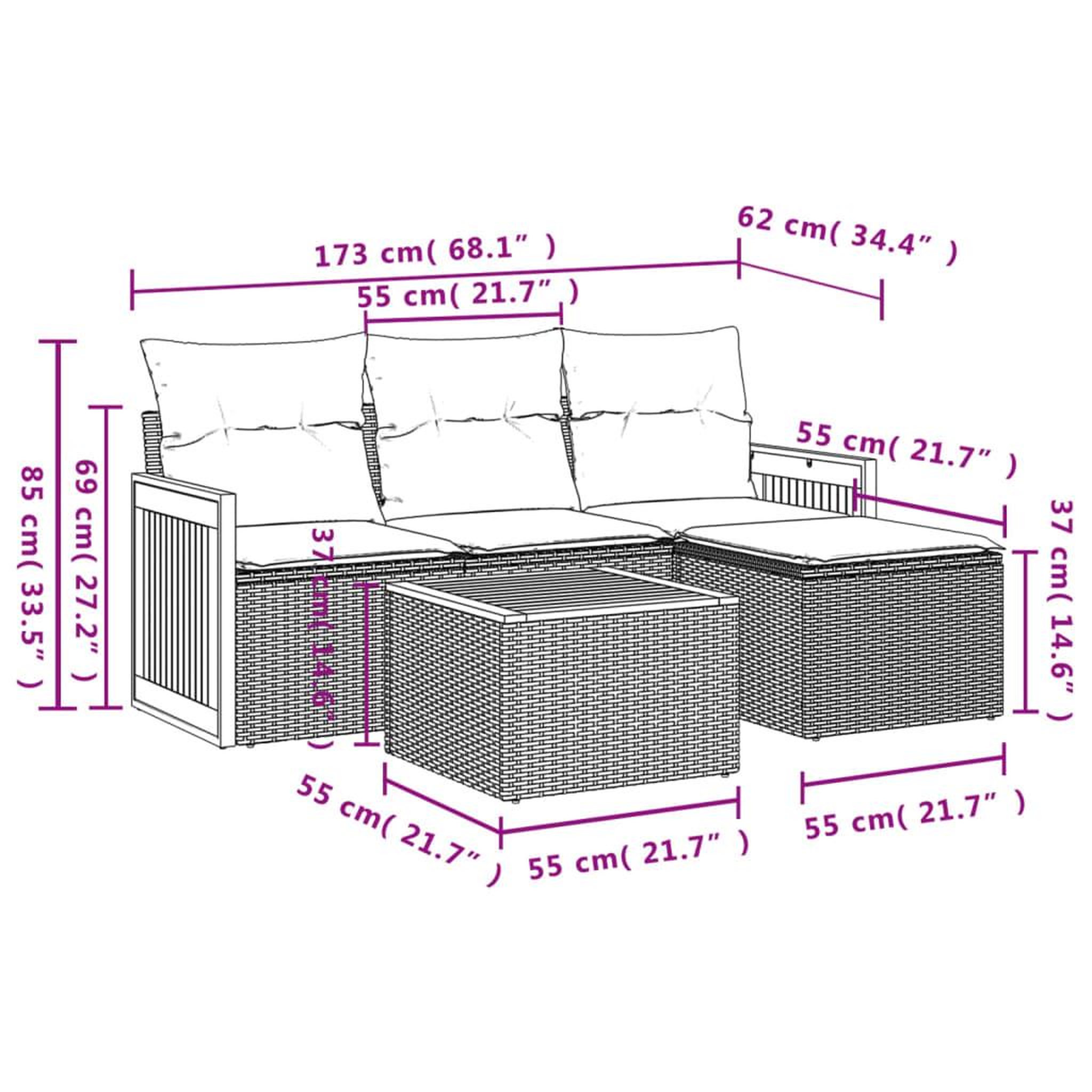 Voir la diapositive 3 : VIDAXL Salon de jardin avec coussins 5 pcs beige resine tressee
