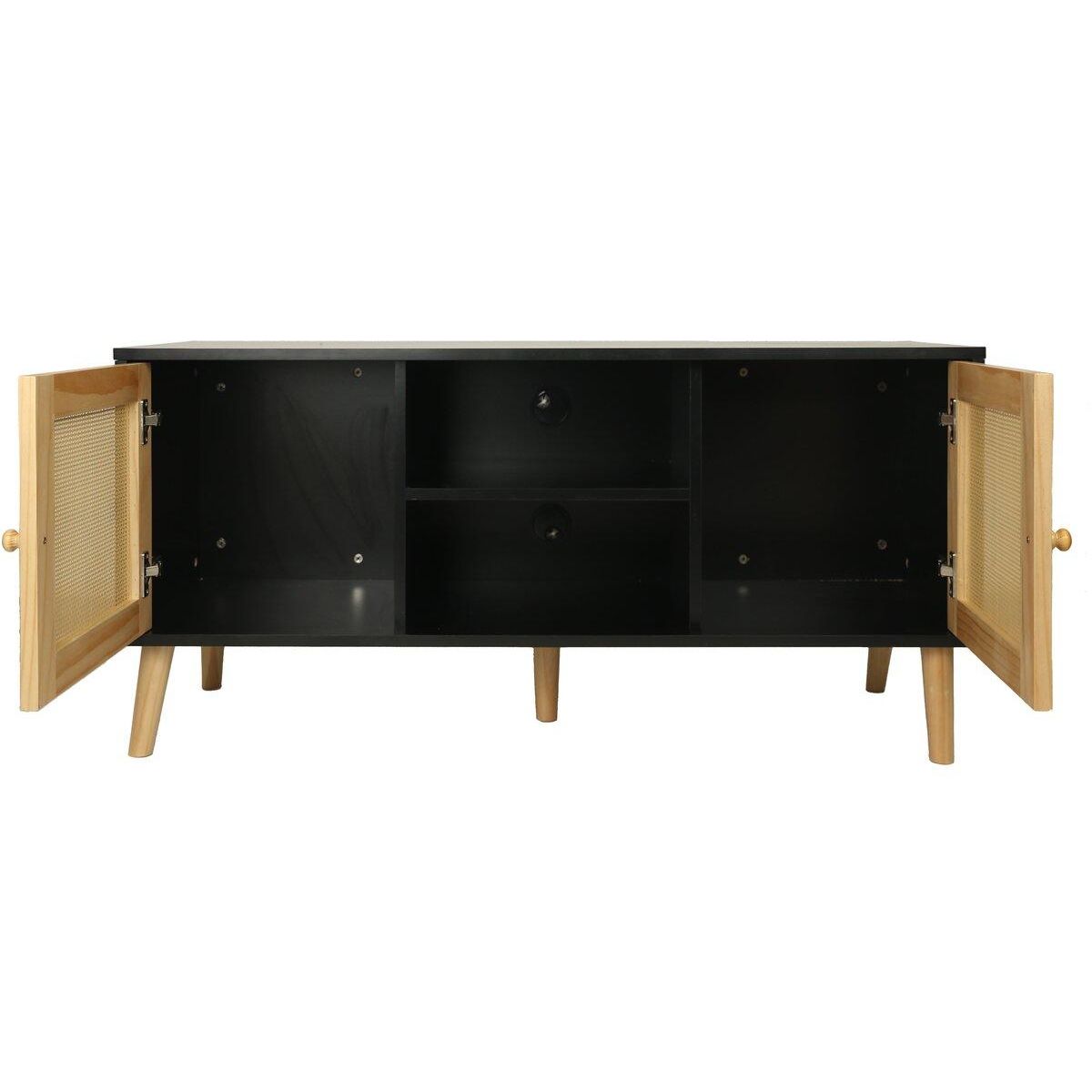 Habitat et Jardin Meuble TV scandinave en cannage  Iguane  - 120 x 30 x 56.5 cm - Noir