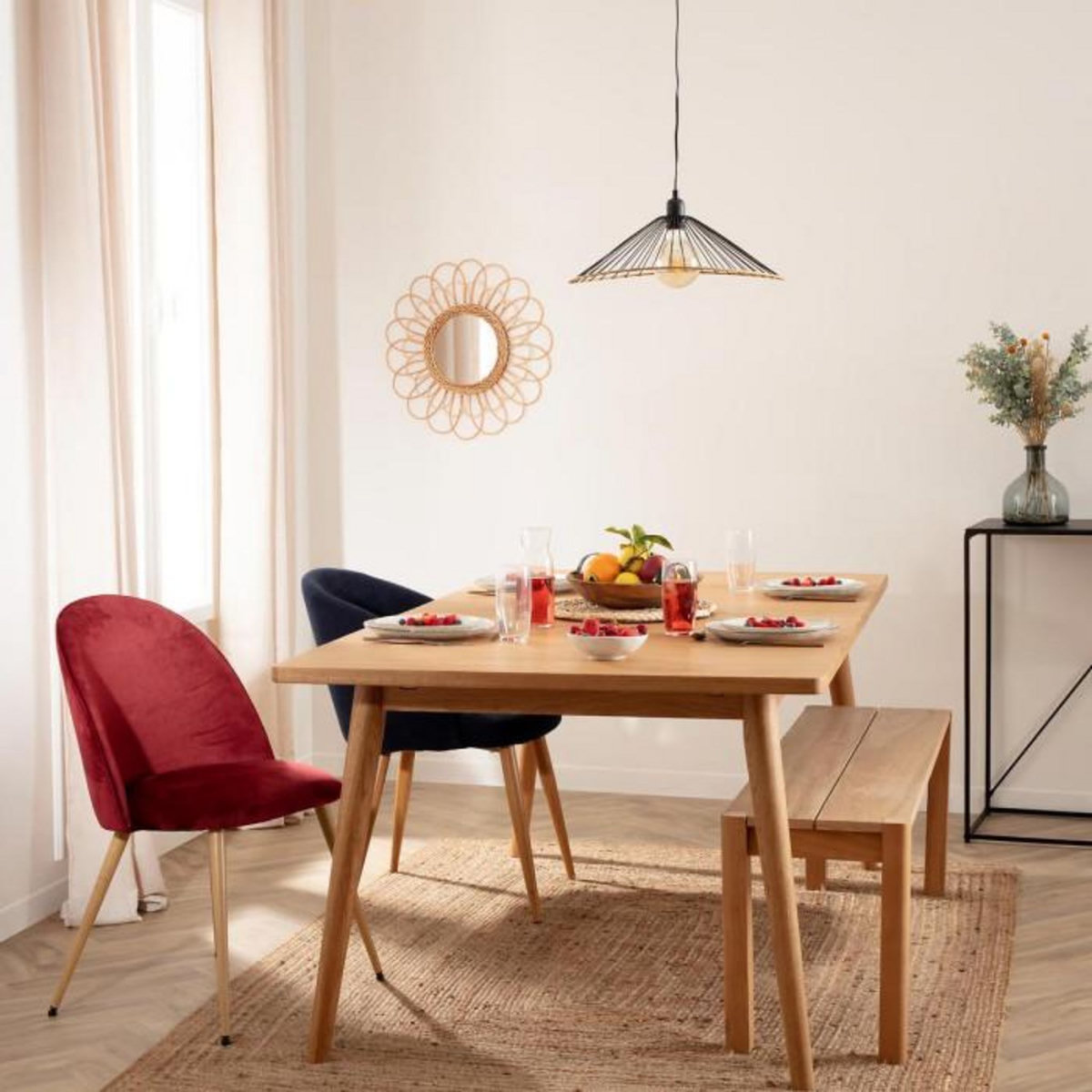 ATMOSPHERA Miroir mural rotin scandi Fleur - Diam. 56 cm