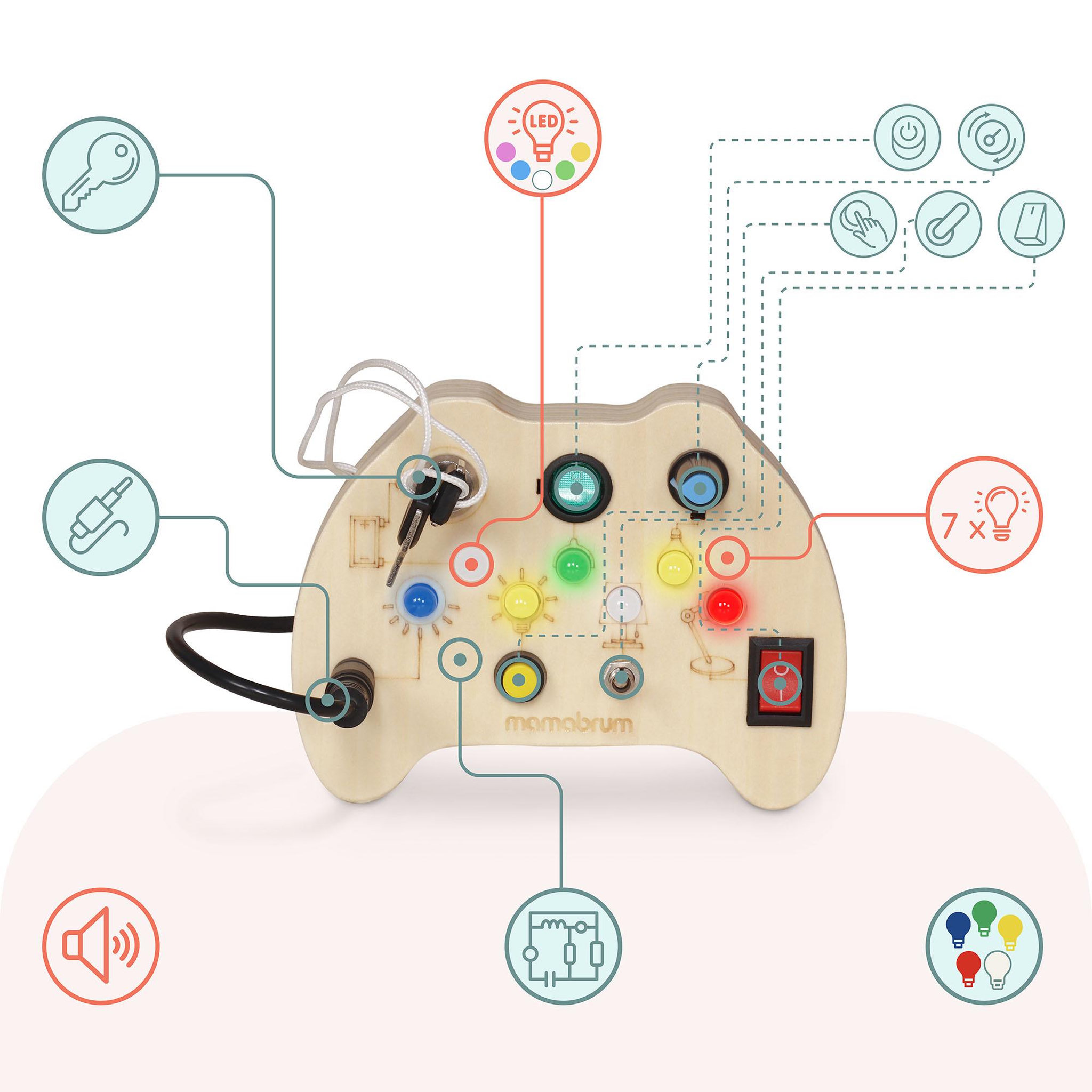 Voir la diapositive 4 : MAMABRUM Mini Planche de Manipulation Bois Manette Jeu LED Mamabrum
