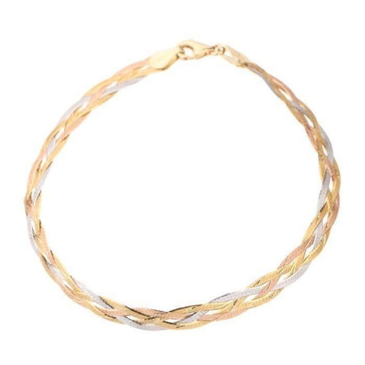 L'ATELIER D'AZUR Bracelet Trois Ors - Tresse Or Tricolore Jaune, Blanc et Rose - Femme