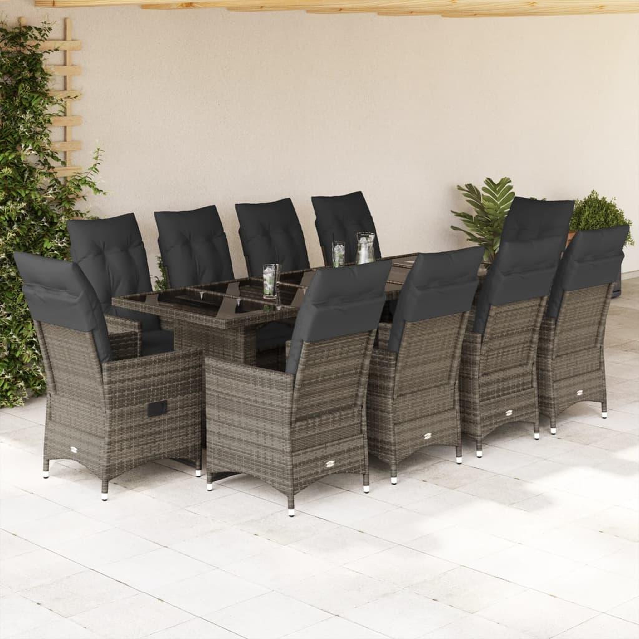VIDAXL Ensemble de bistro de jardin 11 pcs coussins gris poly rotin