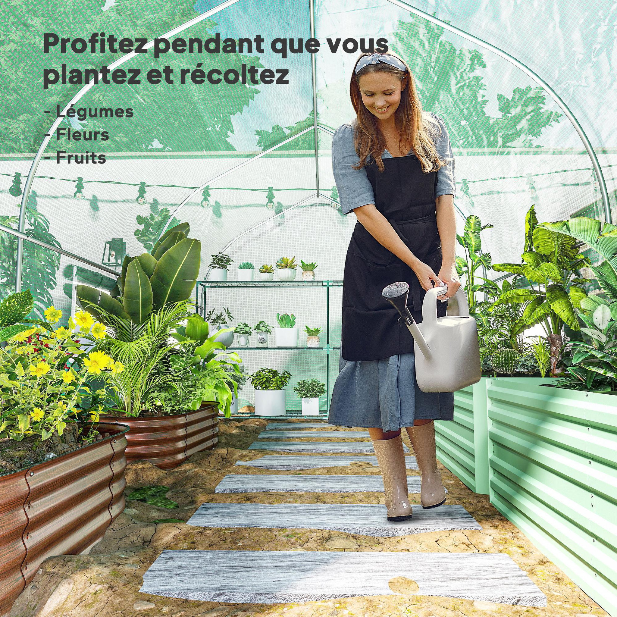 Voir la diapositive 6 : OUTSUNNY Serre tunnel de jardin 8 m² - 2 portes, 6 fenêtres - métal galvanisé bâche pe vert