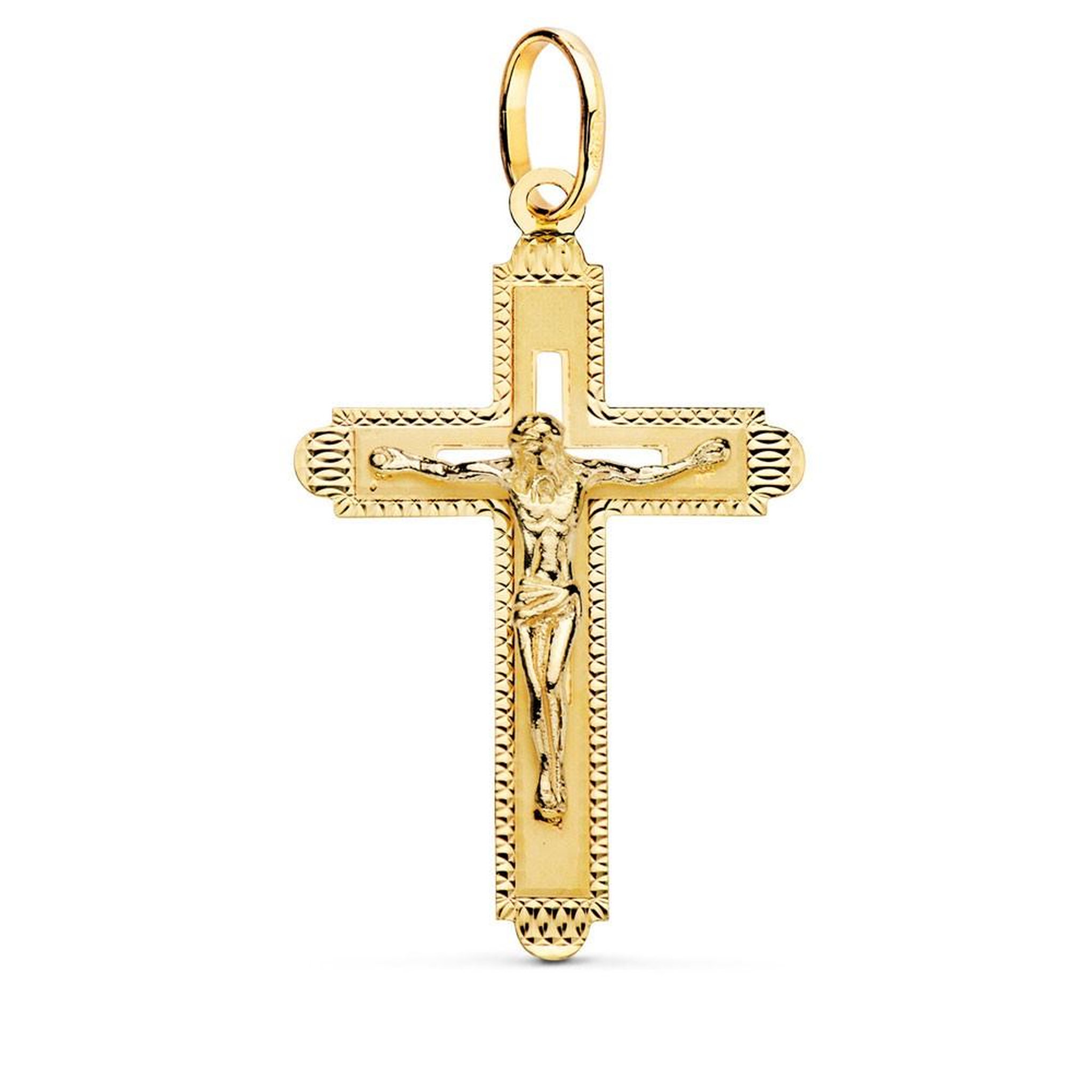 L'ATELIER D'AZUR Pendentif  - Médaille Christ sur la Croix Or 18 Carats 750 Jaune - Chaine Offerte