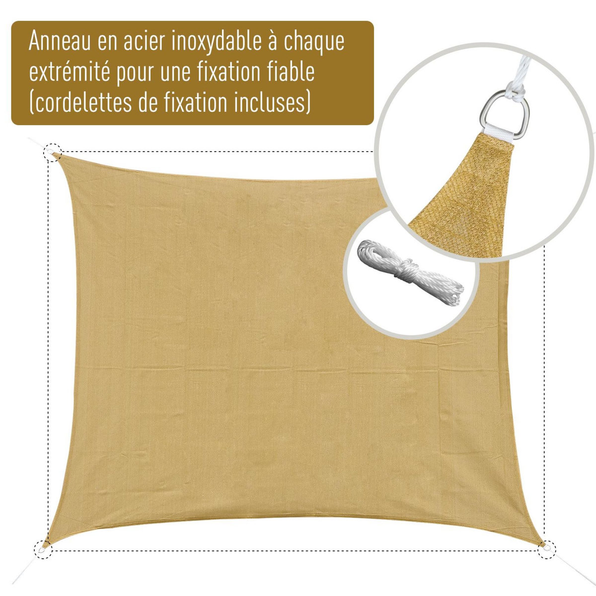 HOMCOM Voile d'ombrage rectangulaire 4x6m toile solaire taud de soleil sable