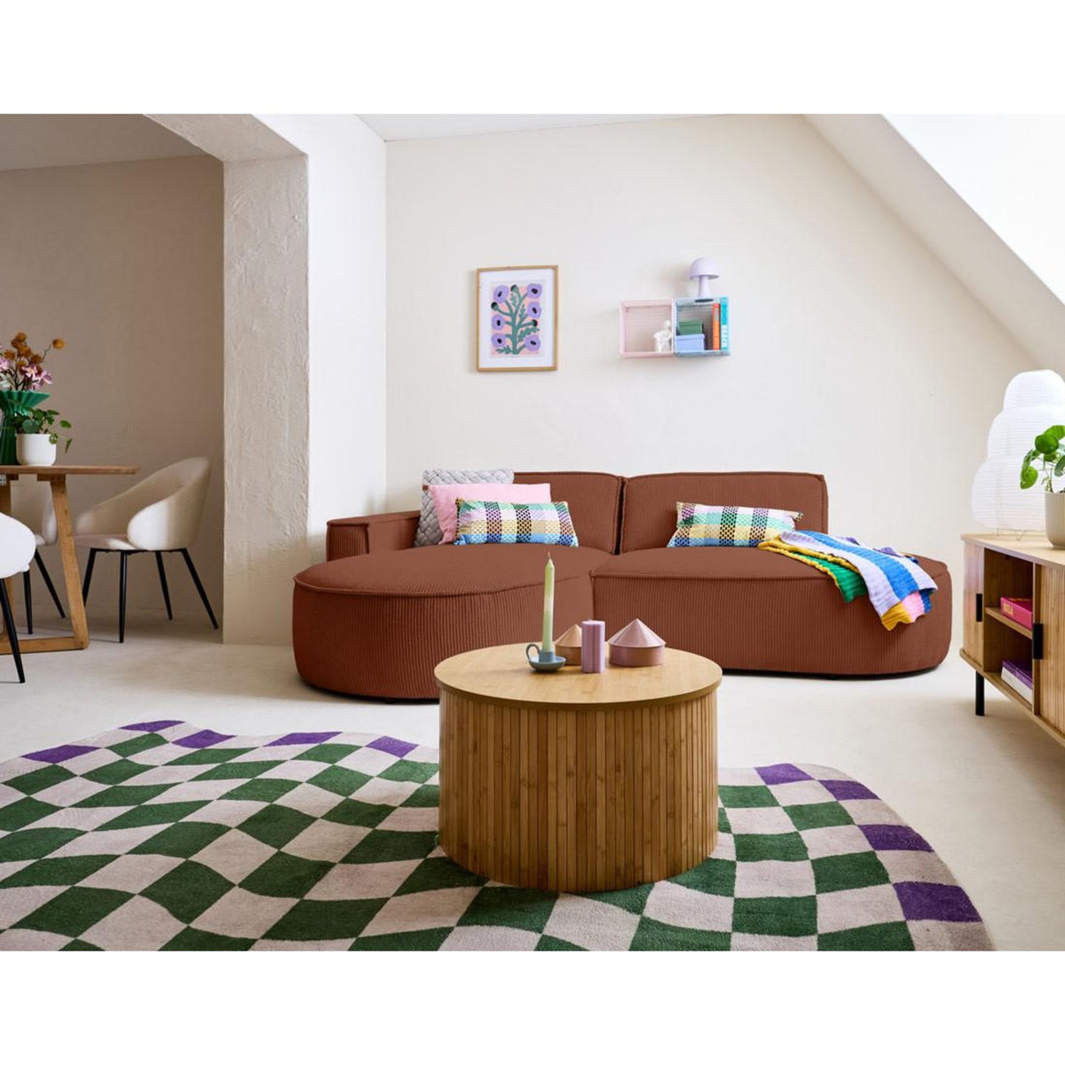 LISA DESIGN Spiaggia - canapé d'angle gauche - forme arrondie - 4 places - en velours côtelé