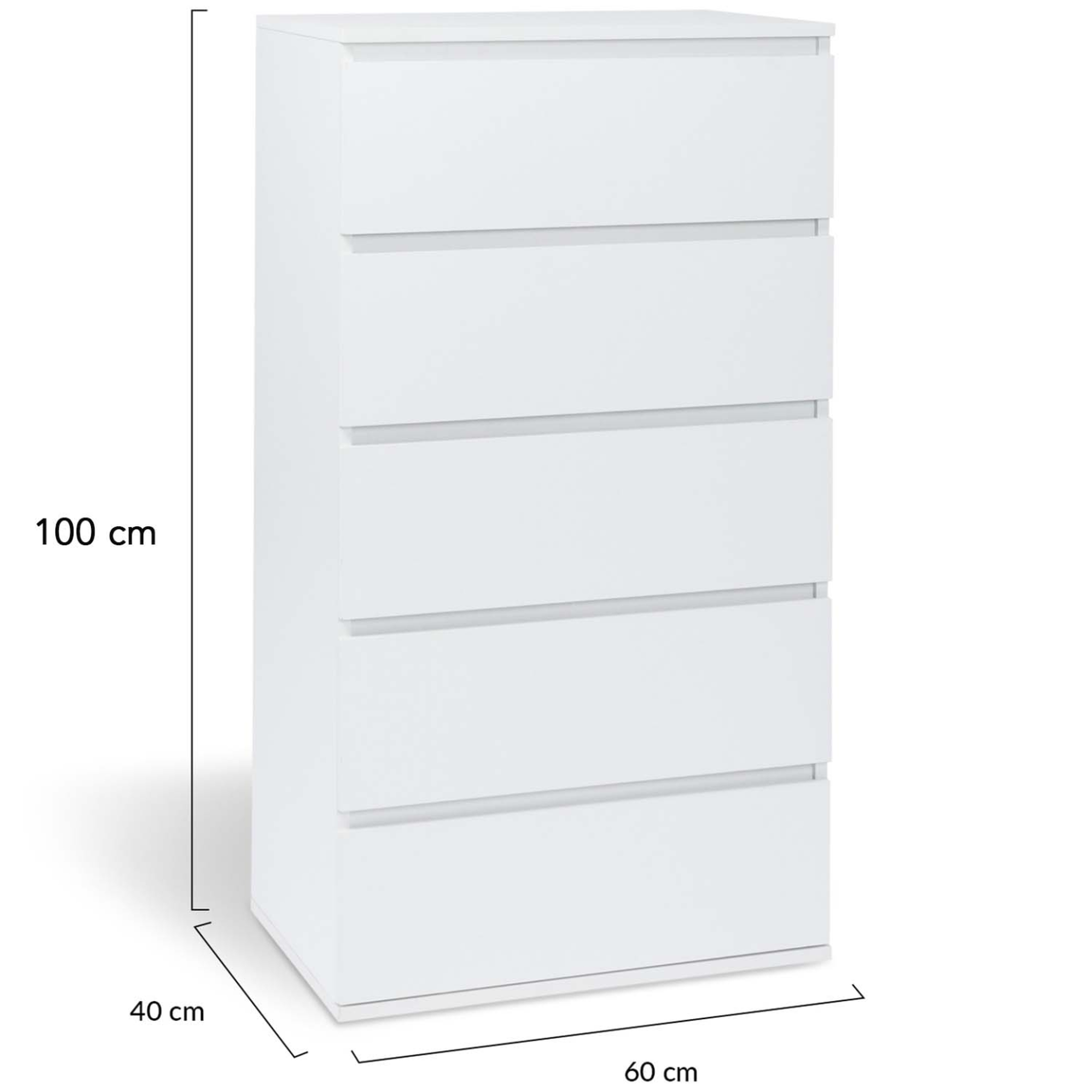 Voir la diapositive 5 : ID MARKET Chiffonnier 5 tiroirs tomi 60x40x100 cm commode semainier bois blanc