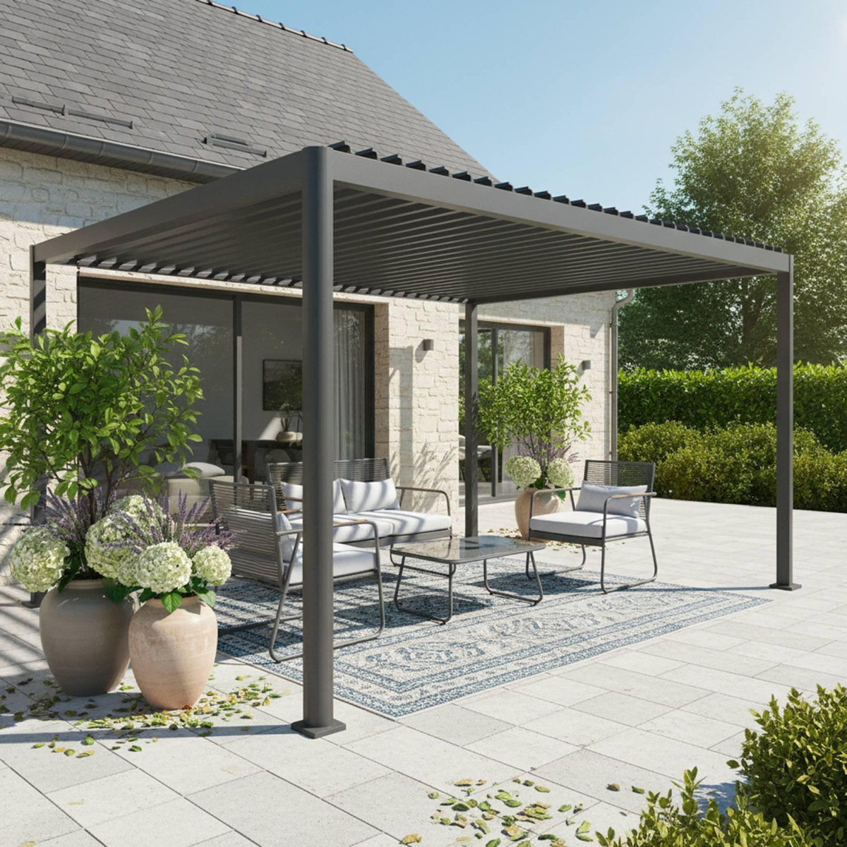 SWEEEK Pergola bioclimatique aux pieds arrondis aluminium et acier lames orientables 4x3m - Imperial