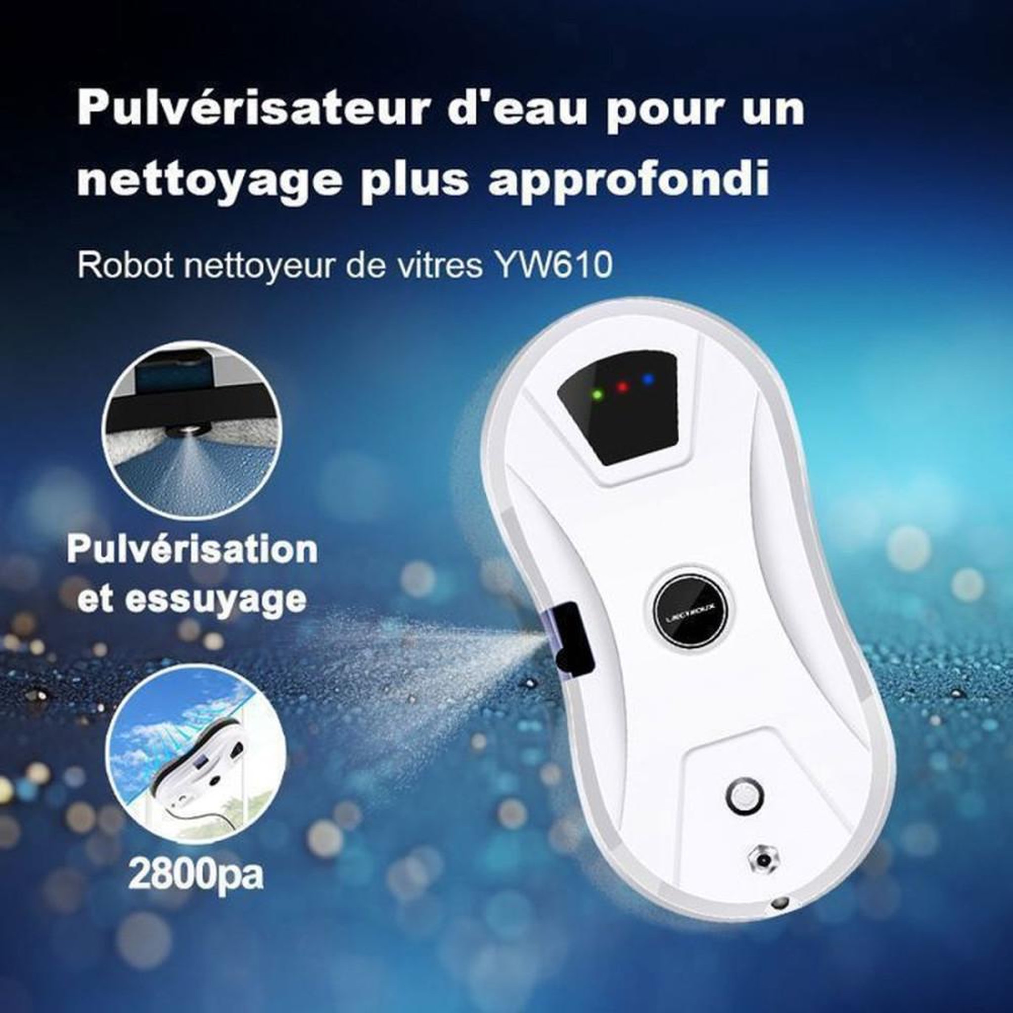 Voir la diapositive 2 : Robot nettoyeur laveur de vitres intelligent autonome YW610 blanc