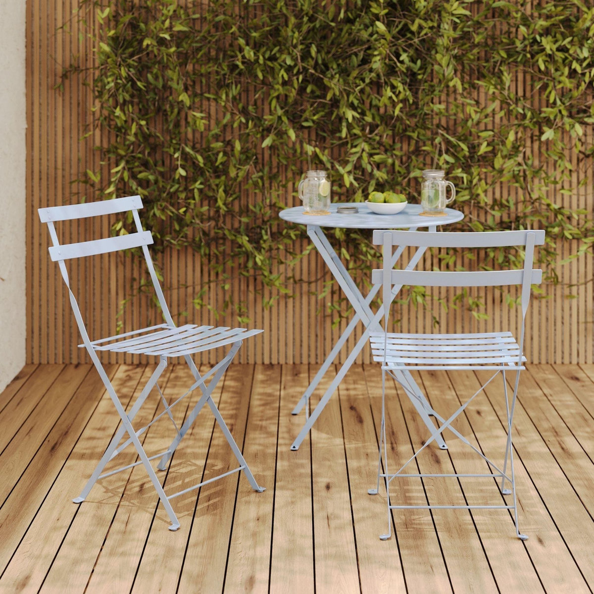 Rendez vous déco Lot de 2 chaises de jardin en métal bleu pastel, pliantes-Kayla