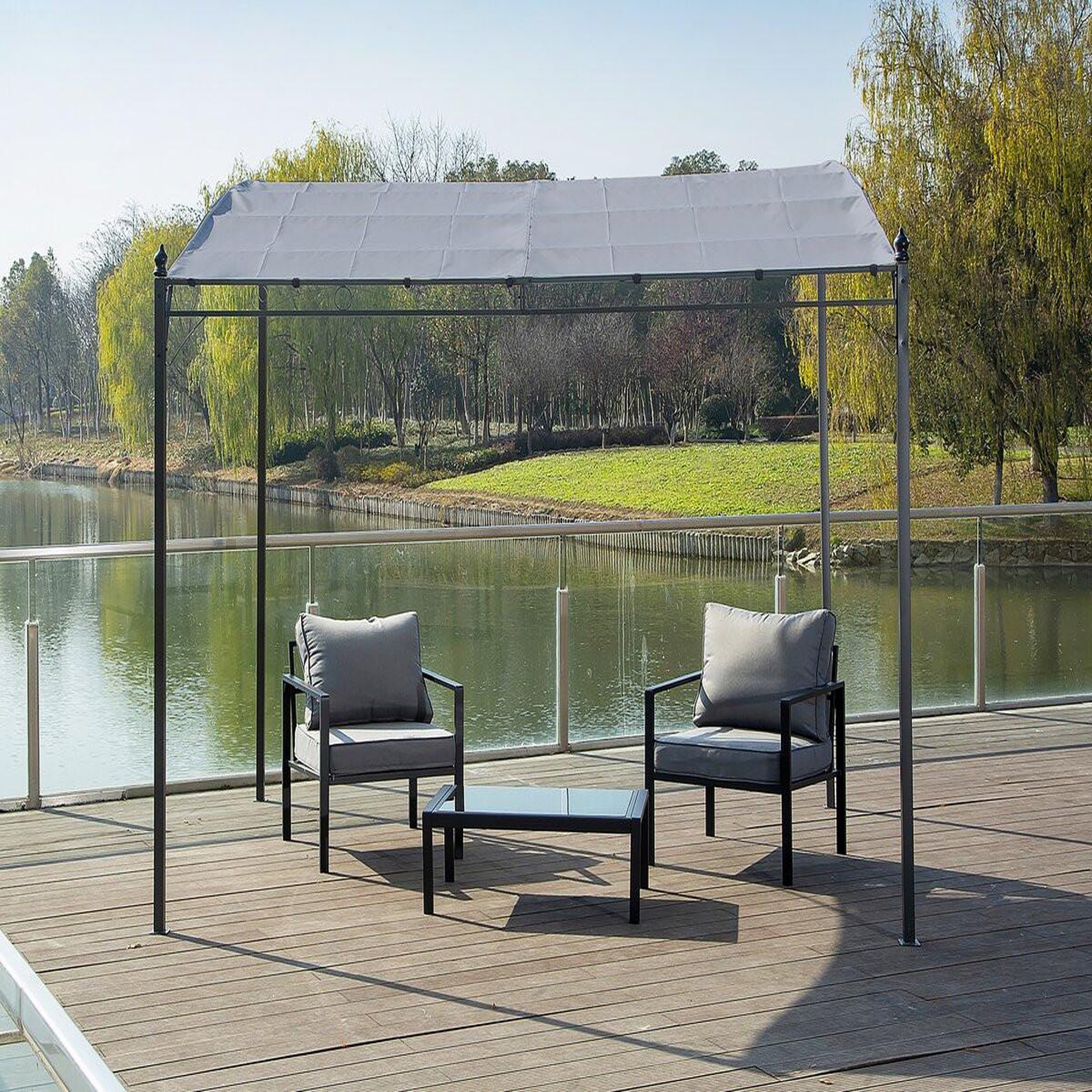 Voir la diapositive 2 : Habitat et Jardin Pergola adossée inclinée en métal - 3 x 2.5 m - gris