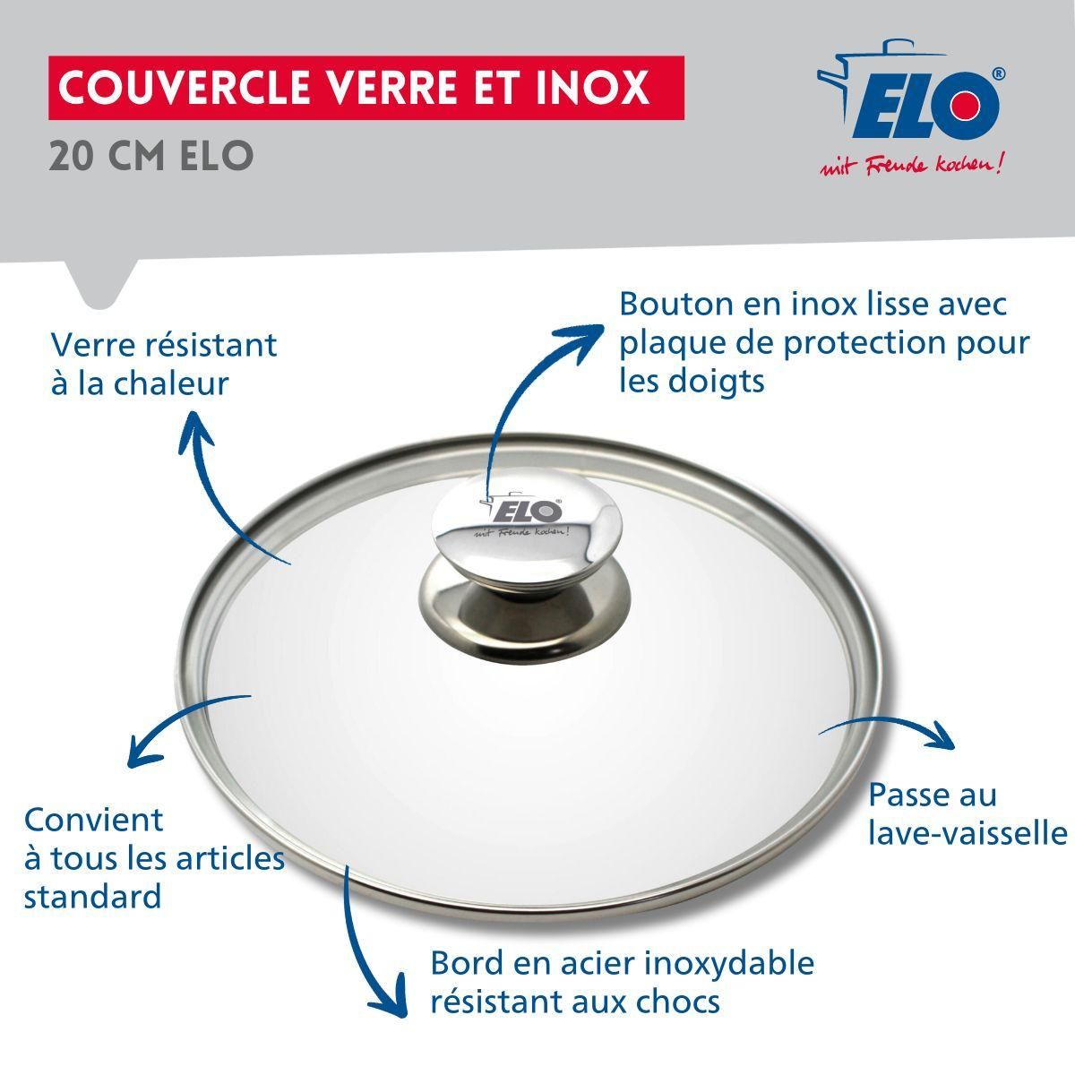 ELO Couvercle de cuisson 20 cm avec poignée en inox Galant Elo