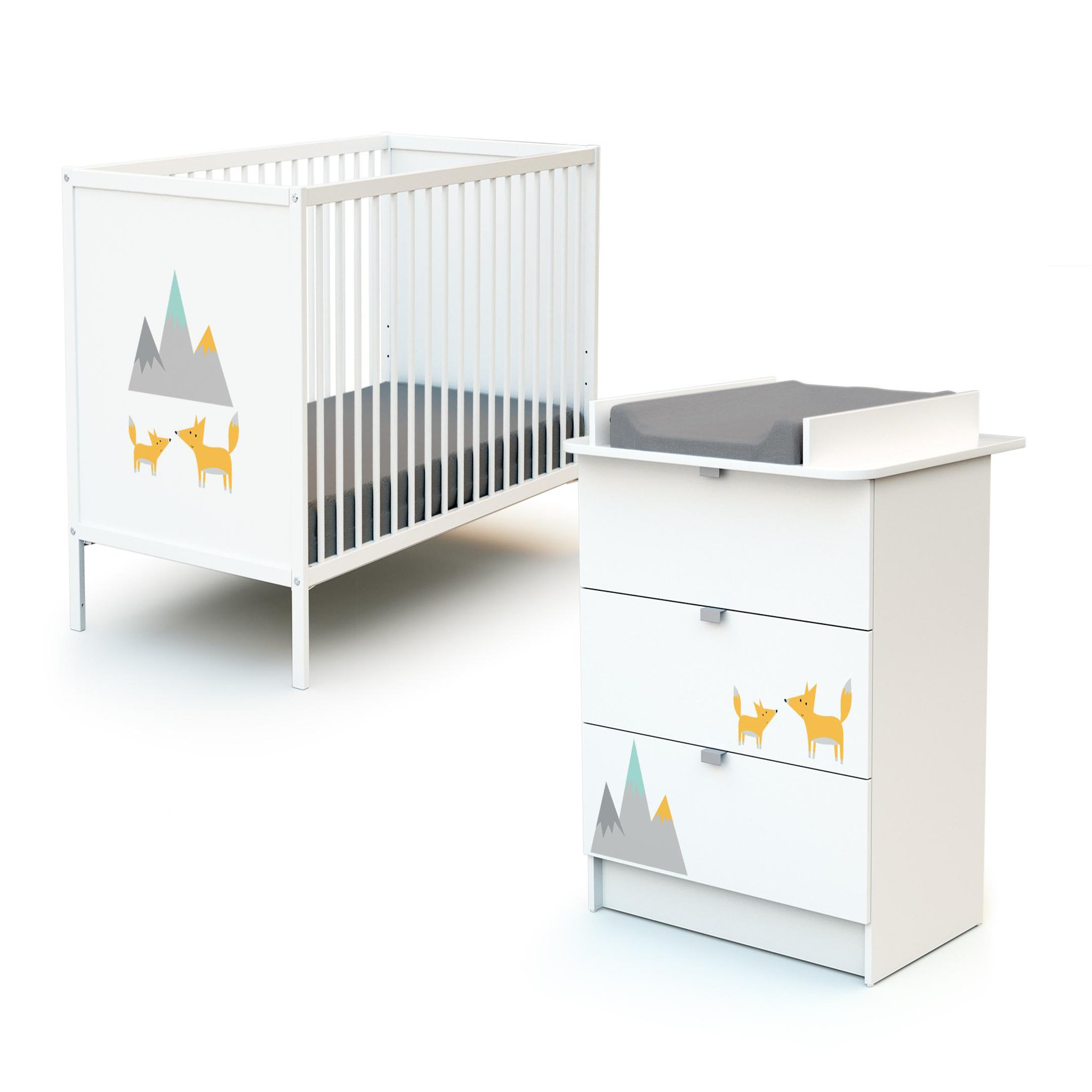 Voir la diapositive 1 : WEBABY Chambre bébé lit et commode à langer en bois ALBA