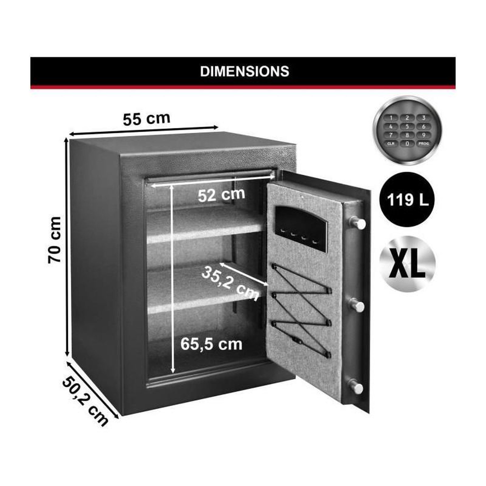 Voir la diapositive 4 : Master lock Coffre-Fort Haute Sécurité [Combinaison Électronique] [XL 119 Litres] - T8-331ML