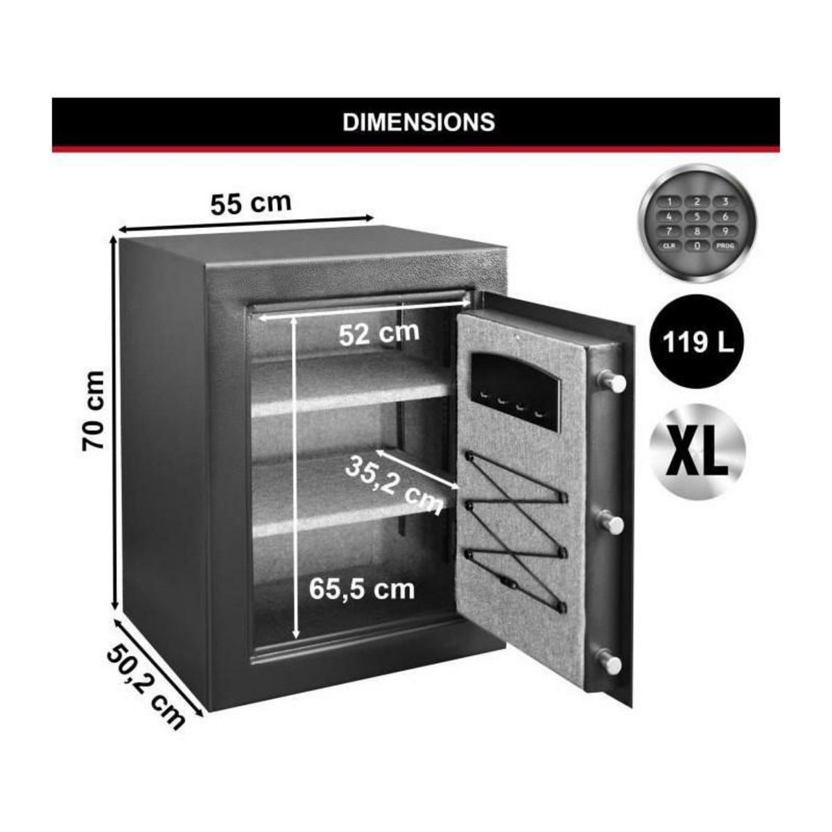 Master lock Coffre-Fort Haute Sécurité [Combinaison Électronique] [XL 119 Litres] - T8-331ML