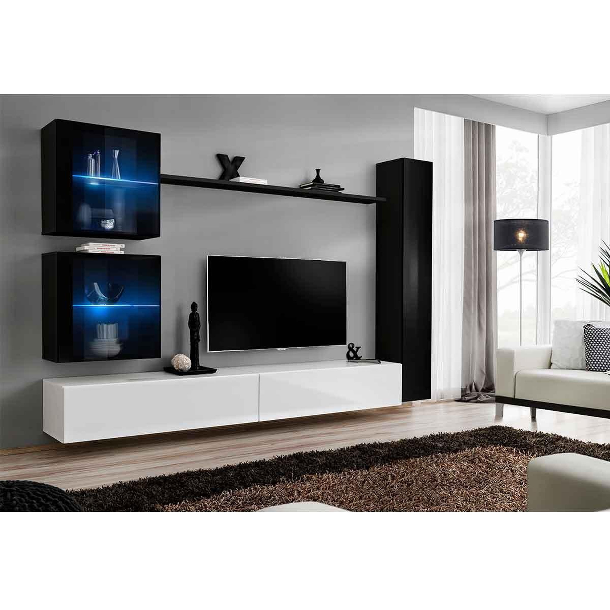Voir la diapositive 2 : Paris Prix Meuble tv mural design  switch xviii  280cm blanc & noir