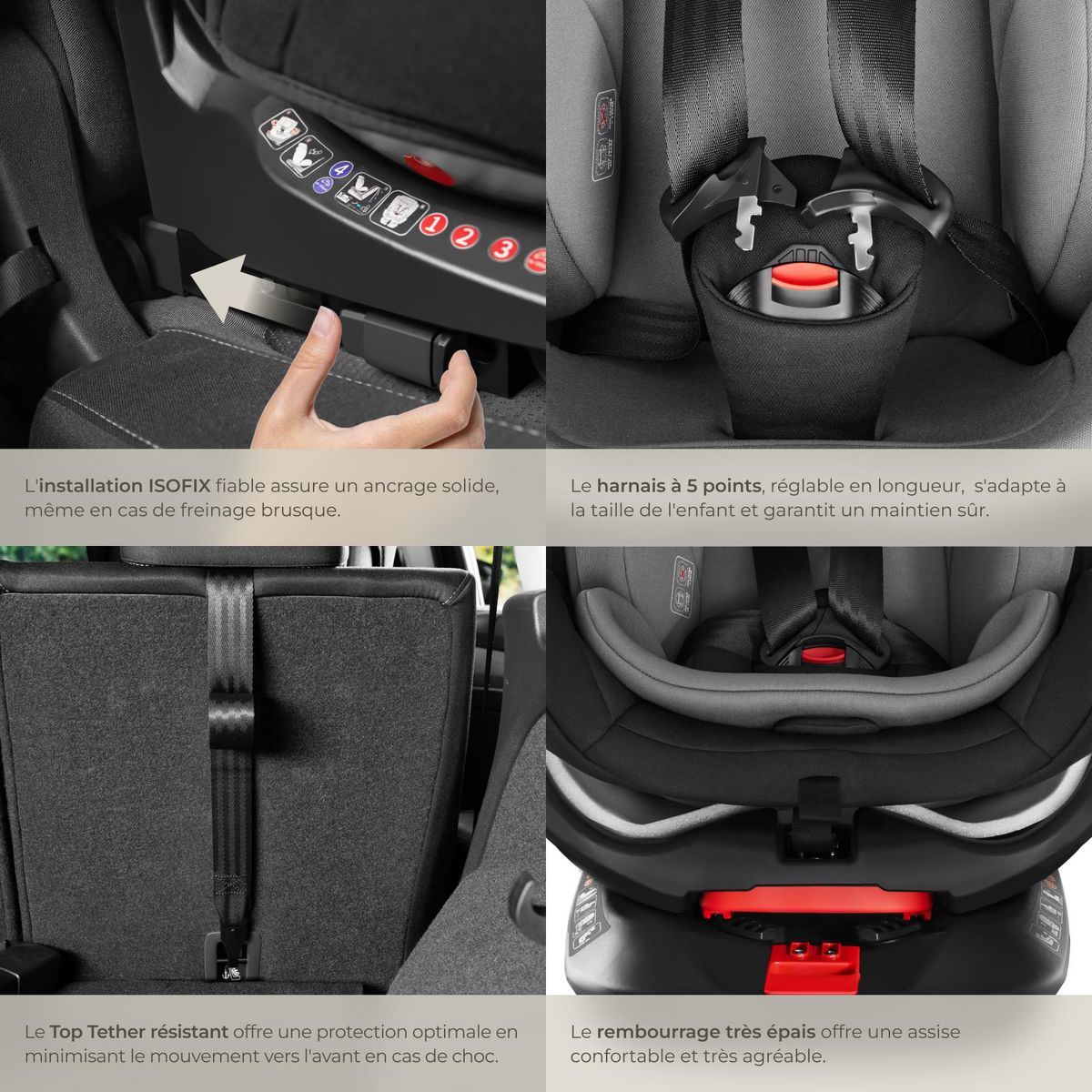 tectake Siège auto pivotant à 360° avec 2 angles d'inclinaison gris clair/noir