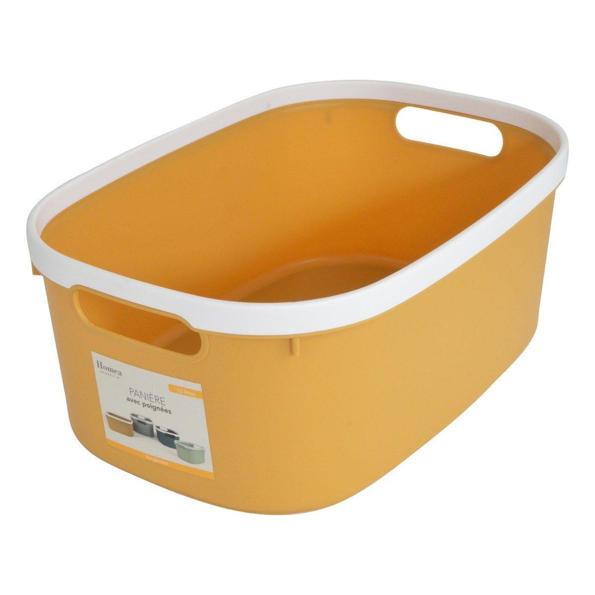 Voir la diapositive 3 : HOMEA Panière de rangement bicolore  poignées  37cm ocre