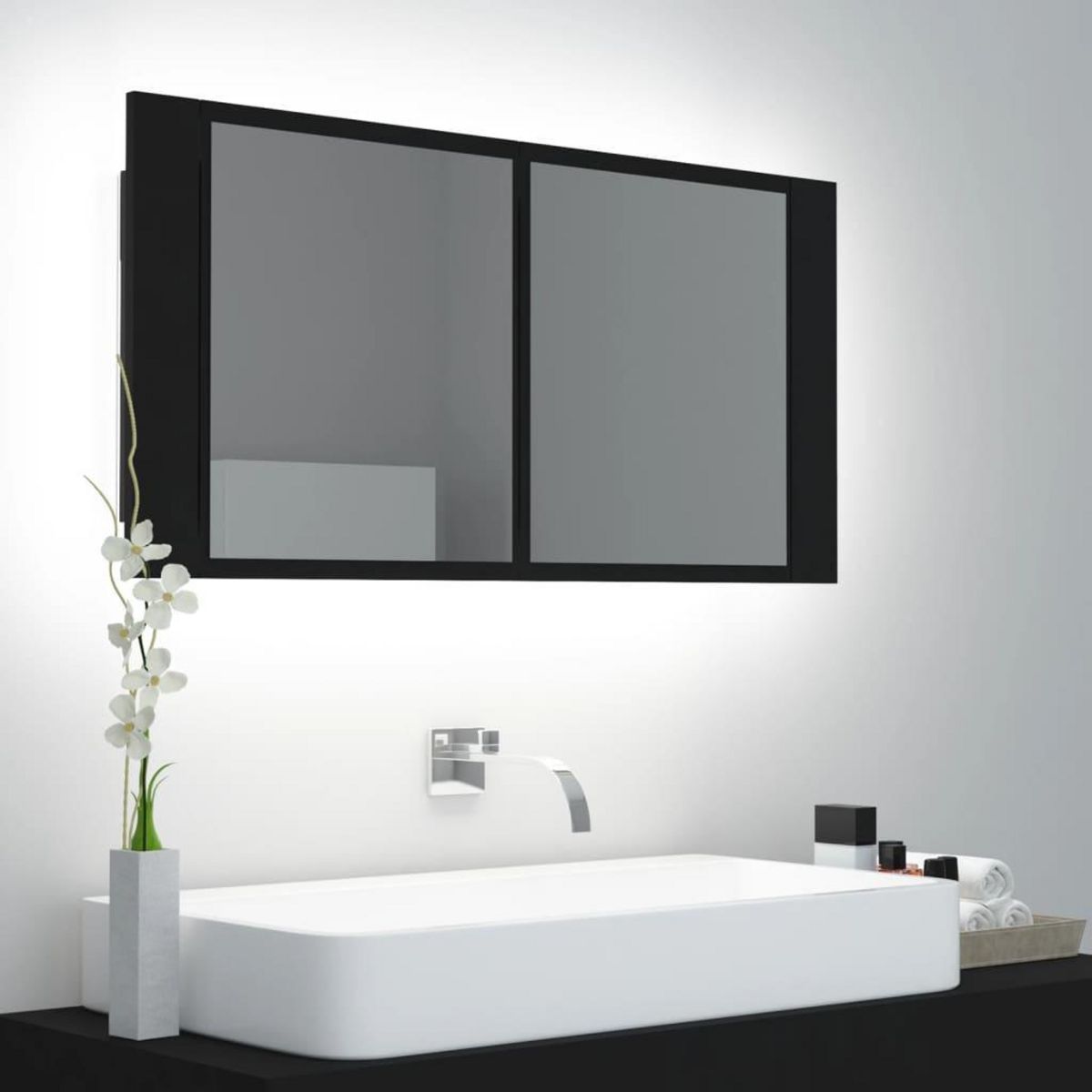 VIDAXL Armoire a miroir de salle de bain LED Noir 90x12x45 Acrylique