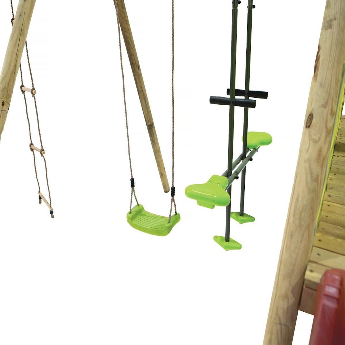 Habitat et Jardin Portique Bois  Kida  - Avec 1 Toboggan - 1 Balançoire - 1 Face à face - 1 Nacelle.