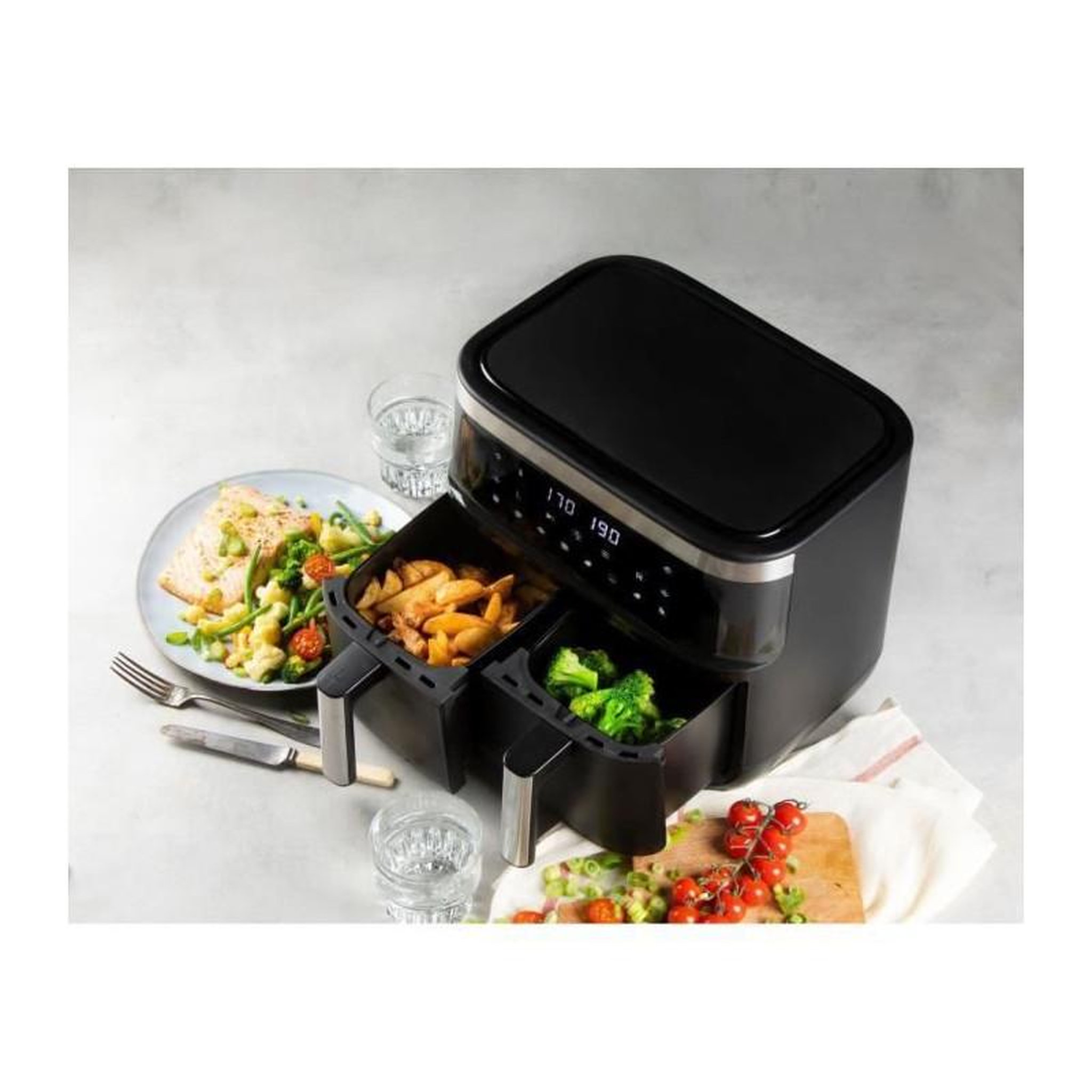 Voir la diapositive 5 : Domo Friteuse sans huile 2x4l 2850w noir - do537fr