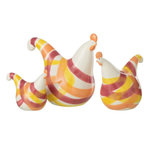 Paris Prix Lot de 3 Statuettes Coqs  Lignes  25cm Orange