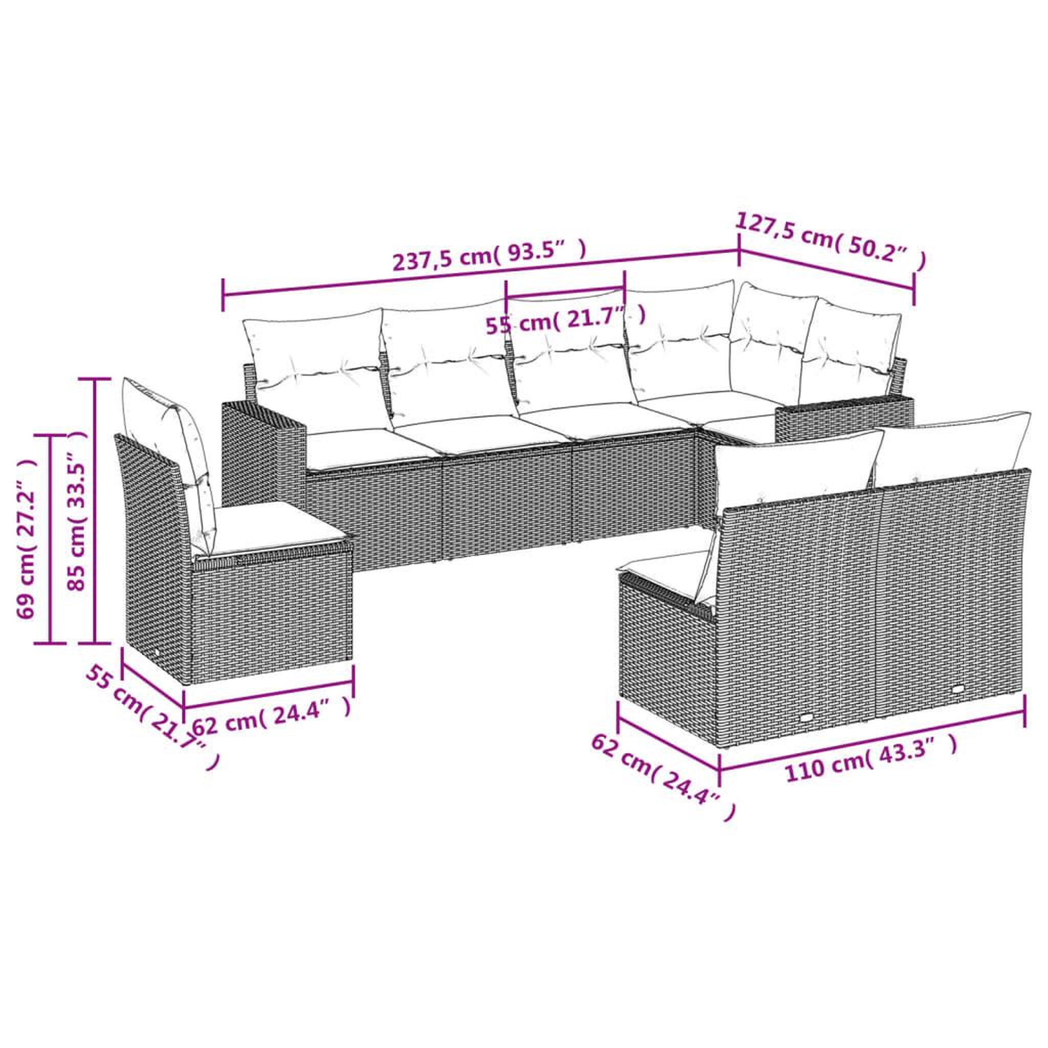 Voir la diapositive 4 : VIDAXL Salon de jardin 8 pcs avec coussins gris clair resine tressee