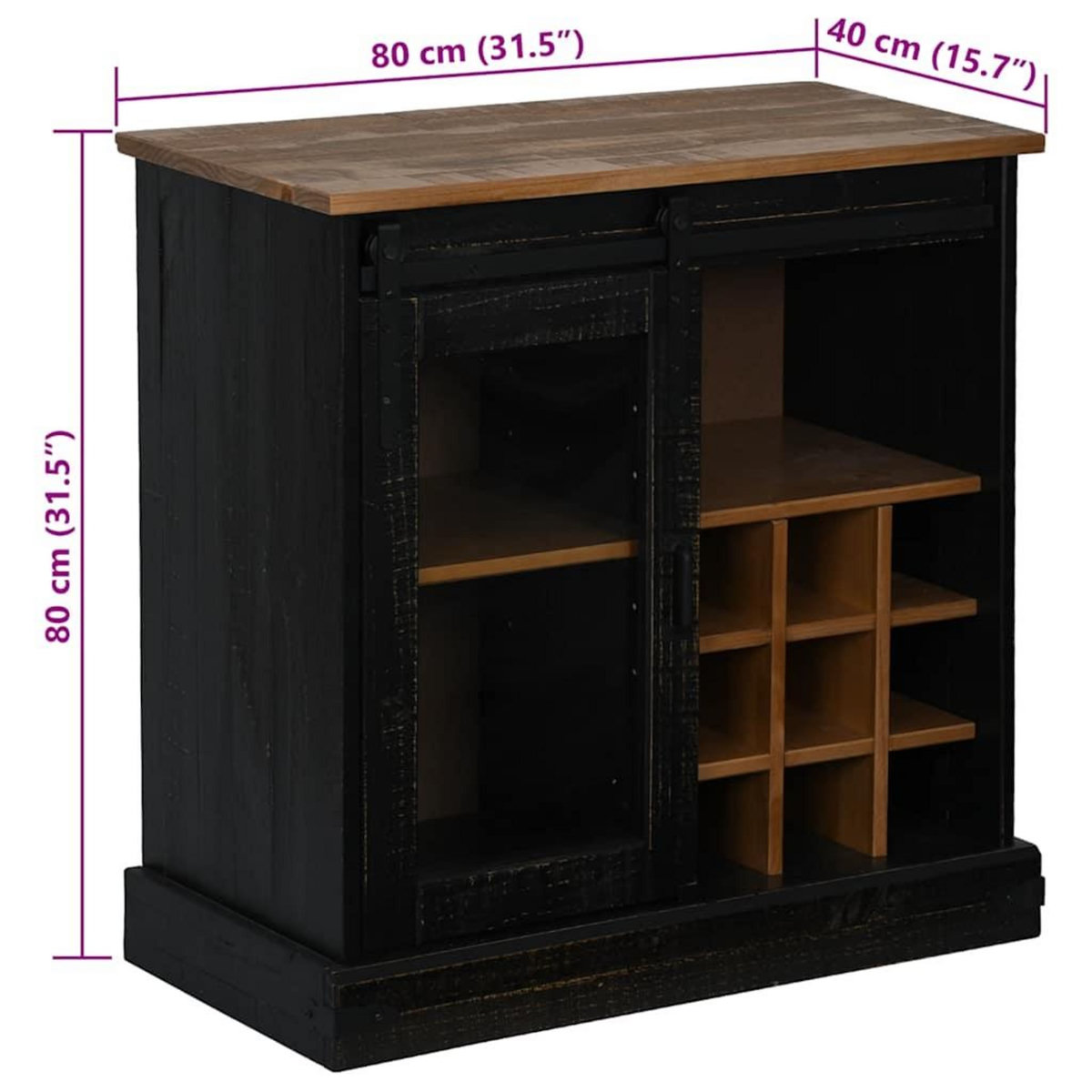 VIDAXL Buffet HALDEN porte coulissante noir 80x40x80 cm bois massif