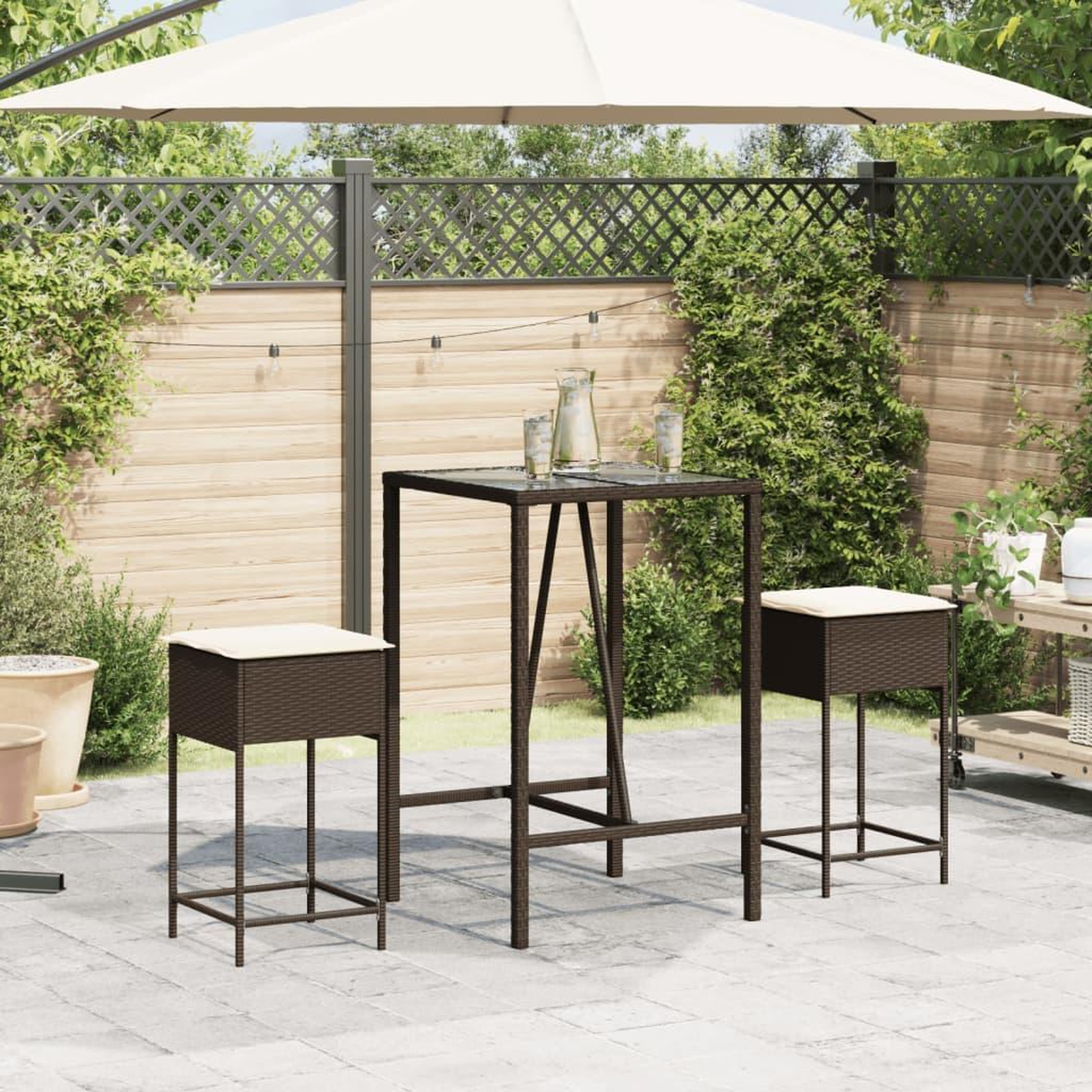 Voir la diapositive 3 : VIDAXL Tabourets de bar jardin coussins lot de 2 marron resine tressee
