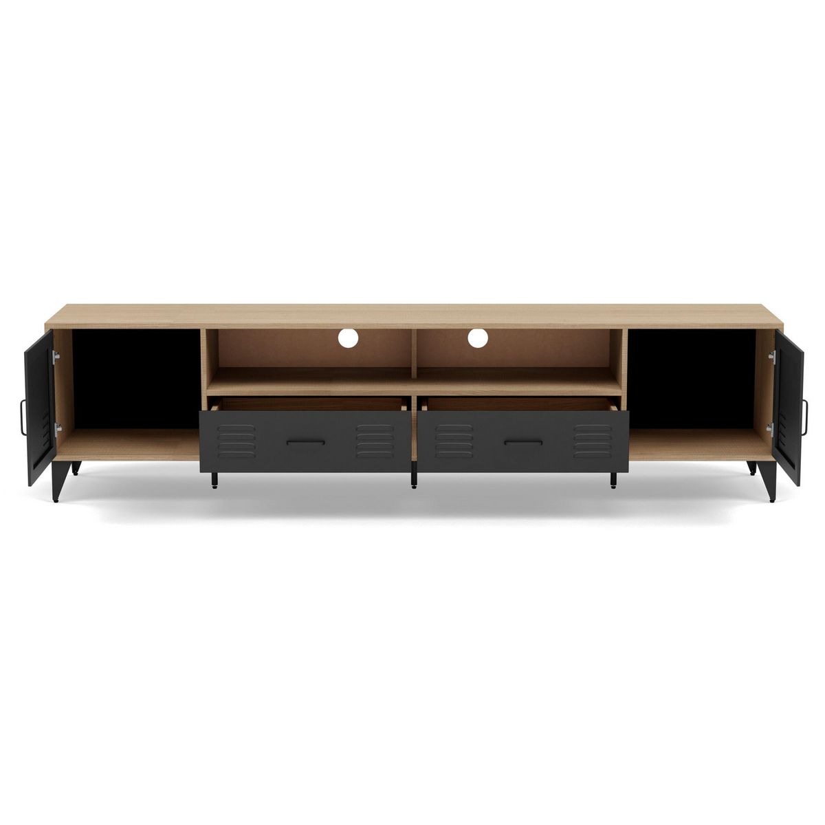 BEST MOBILIER Tribeca - meuble tv - effet bois et métal noir - 2 portes et 2 tiroirs - 200 cm