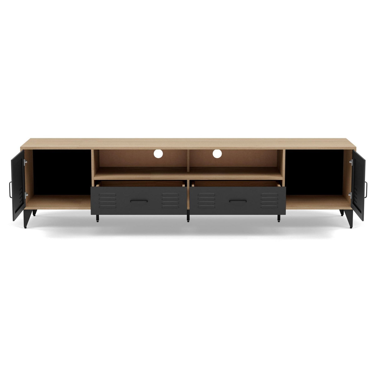 BEST MOBILIER Tribeca - meuble tv - effet bois et métal noir - 2 portes et 2 tiroirs - 200 cm