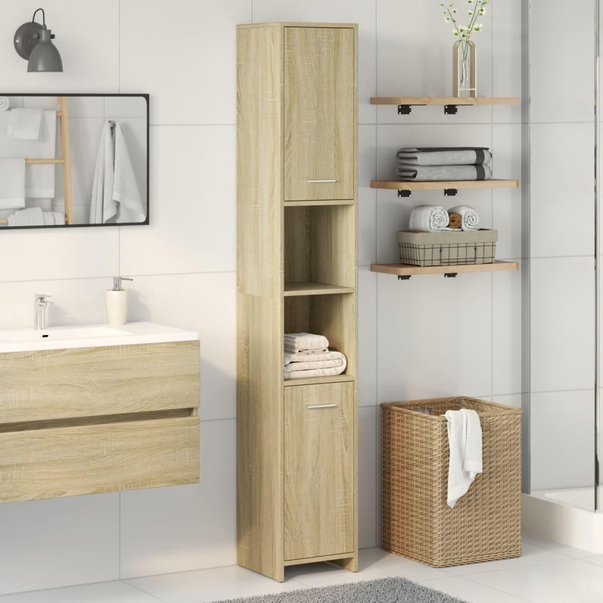 Voir la diapositive 3 : VIDAXL Armoire de salle de bain Chene sonoma 30x30x183,5 cm Agglomere