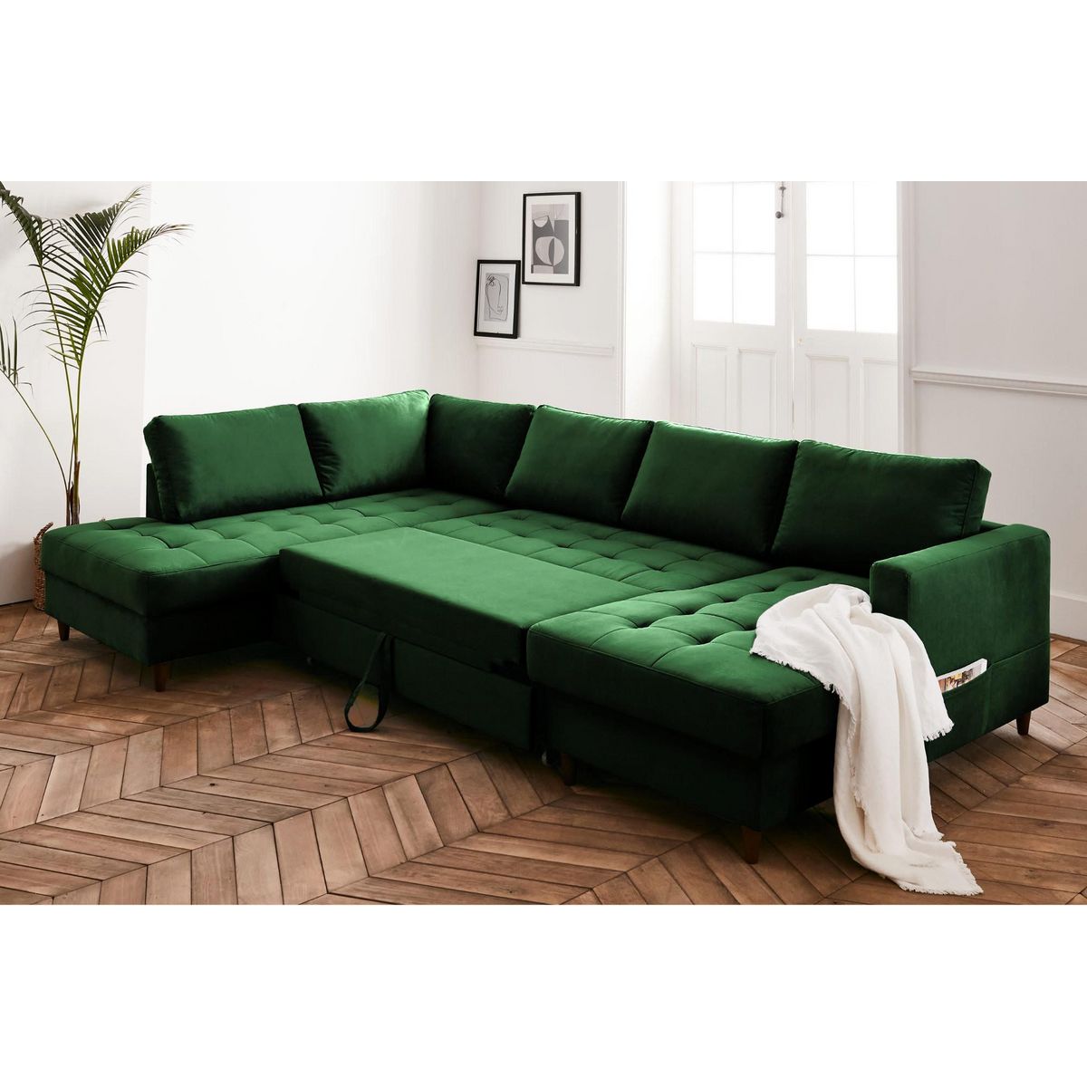 LISA DESIGN Anna - canapé panoramique d'angle gauche - 7 places - convertible avec coffre - en velours