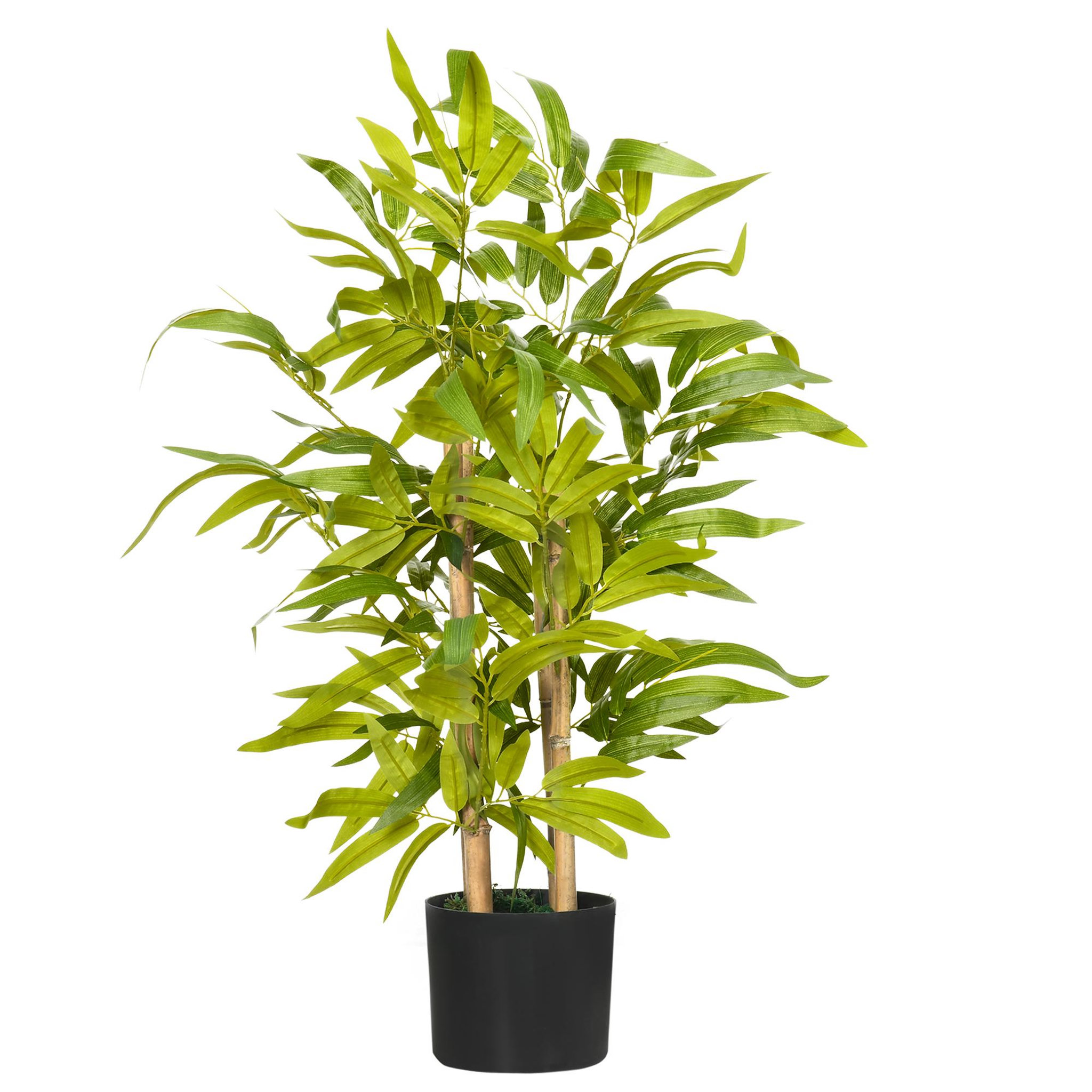 HOMCOM Bambou artificiel H. 60 cm feuilles denses réalistes pot inclus noir avec lichen vert
