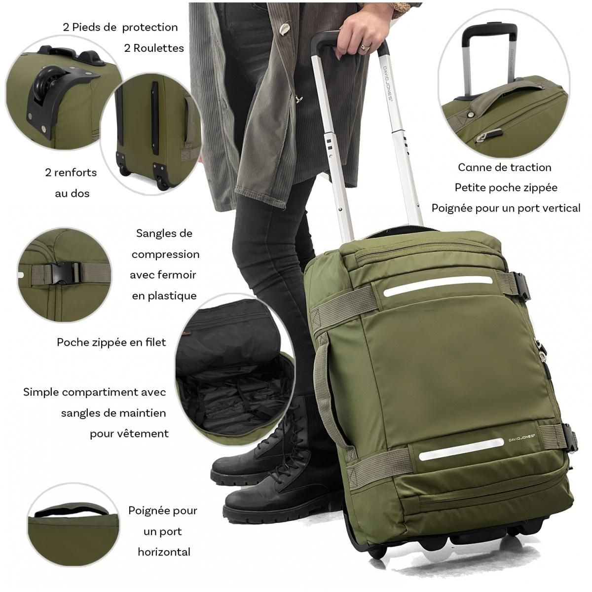David Jones Sac de voyage cabine à roulettes 38.5L 53cm