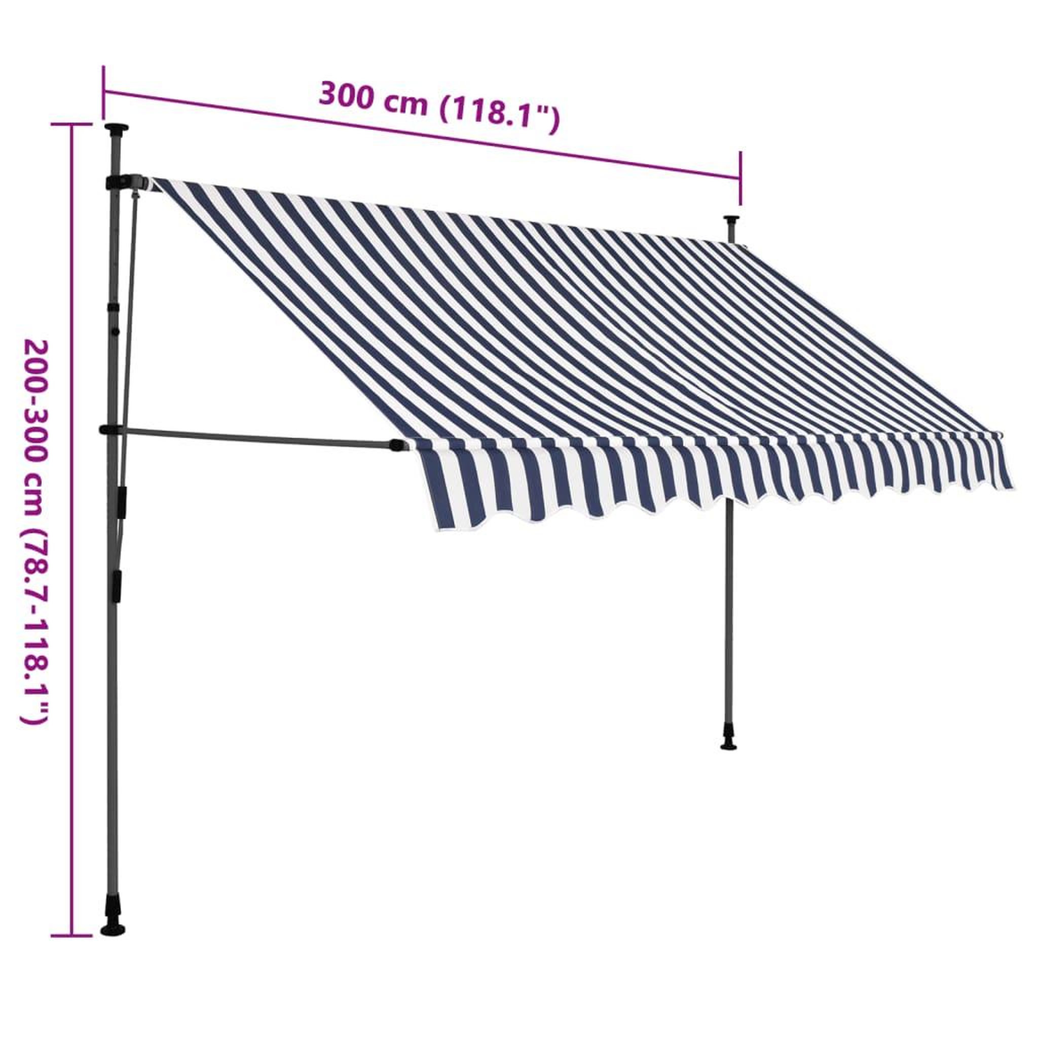 Voir la diapositive 6 : VIDAXL Auvent manuel retractable avec LED 300 cm Bleu et blanc