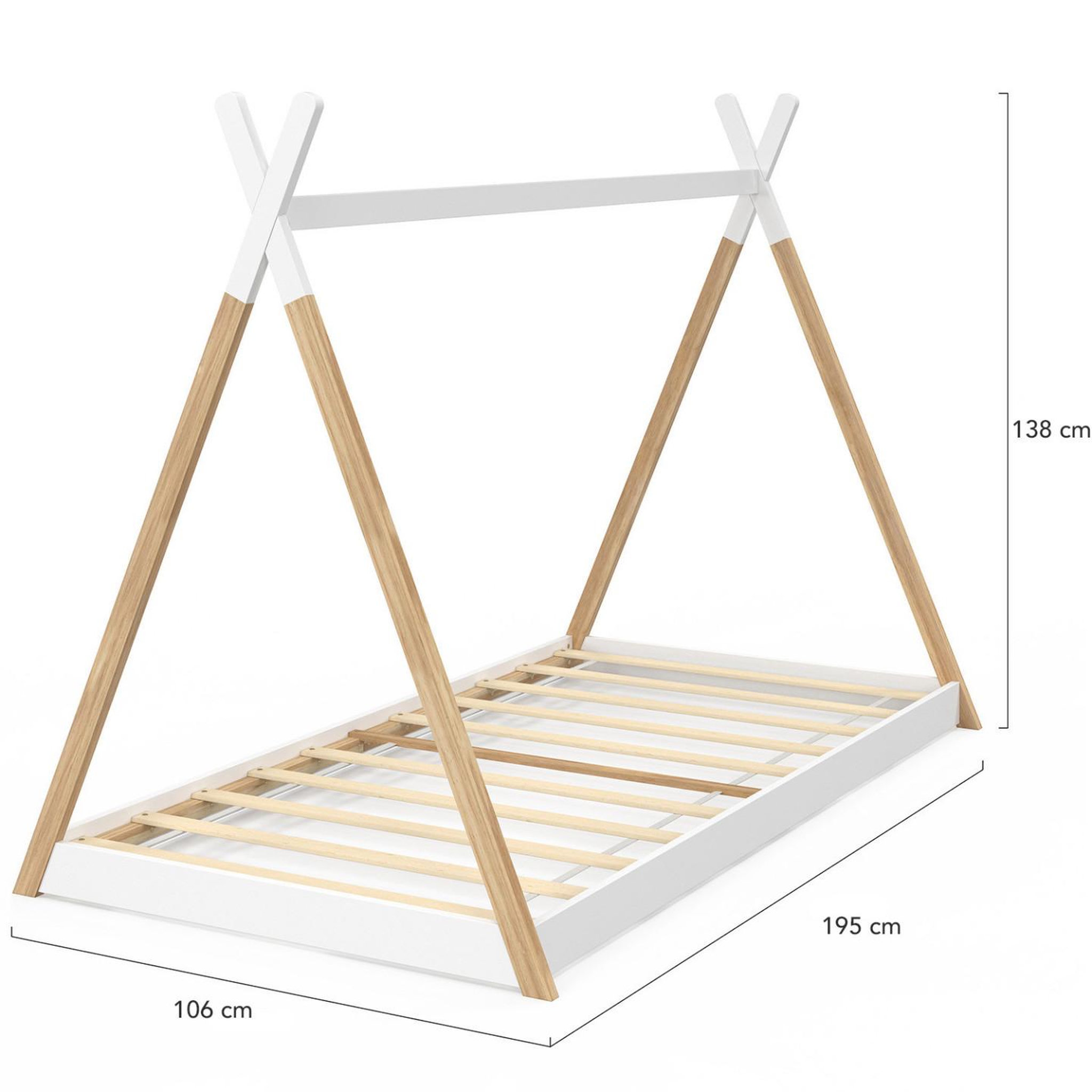 Voir la diapositive 4 : ID MARKET Lit tipi enfant 90 x 190 cm come avec sommier bois et blanc