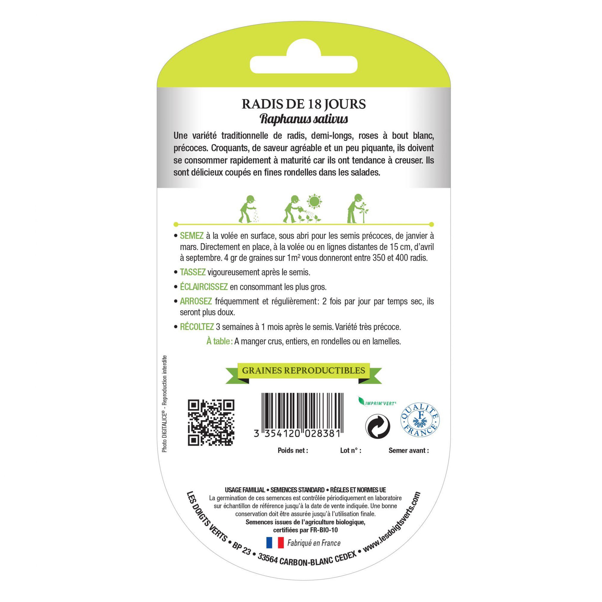Voir la diapositive 2 : LES DOIGTS VERTS Graines de radis de 18 jours BIO Les Doigts Verts
