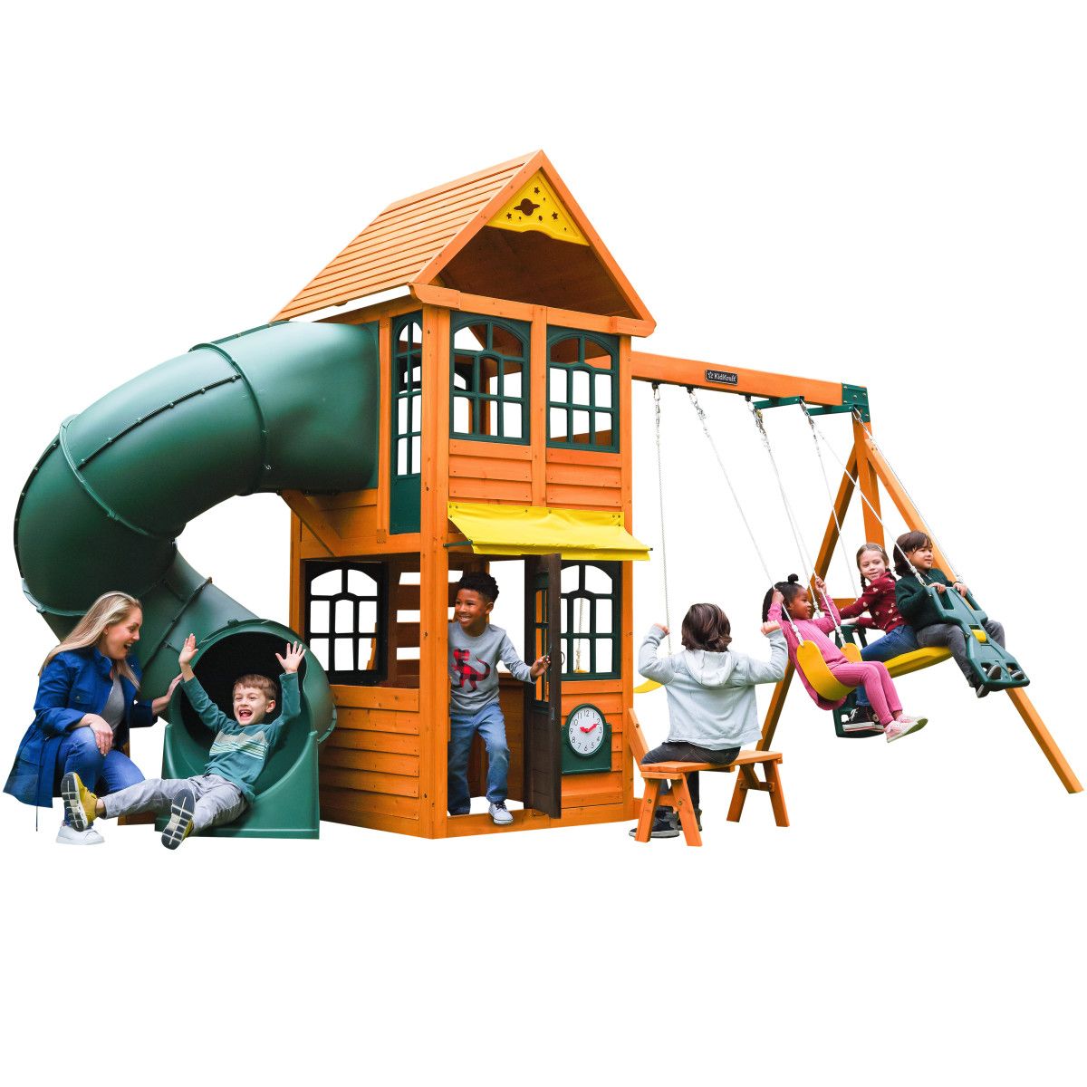 Kidkraft Aire de jeux avec toboggan - Bois - 2,89m - CLOVERDALE FORT