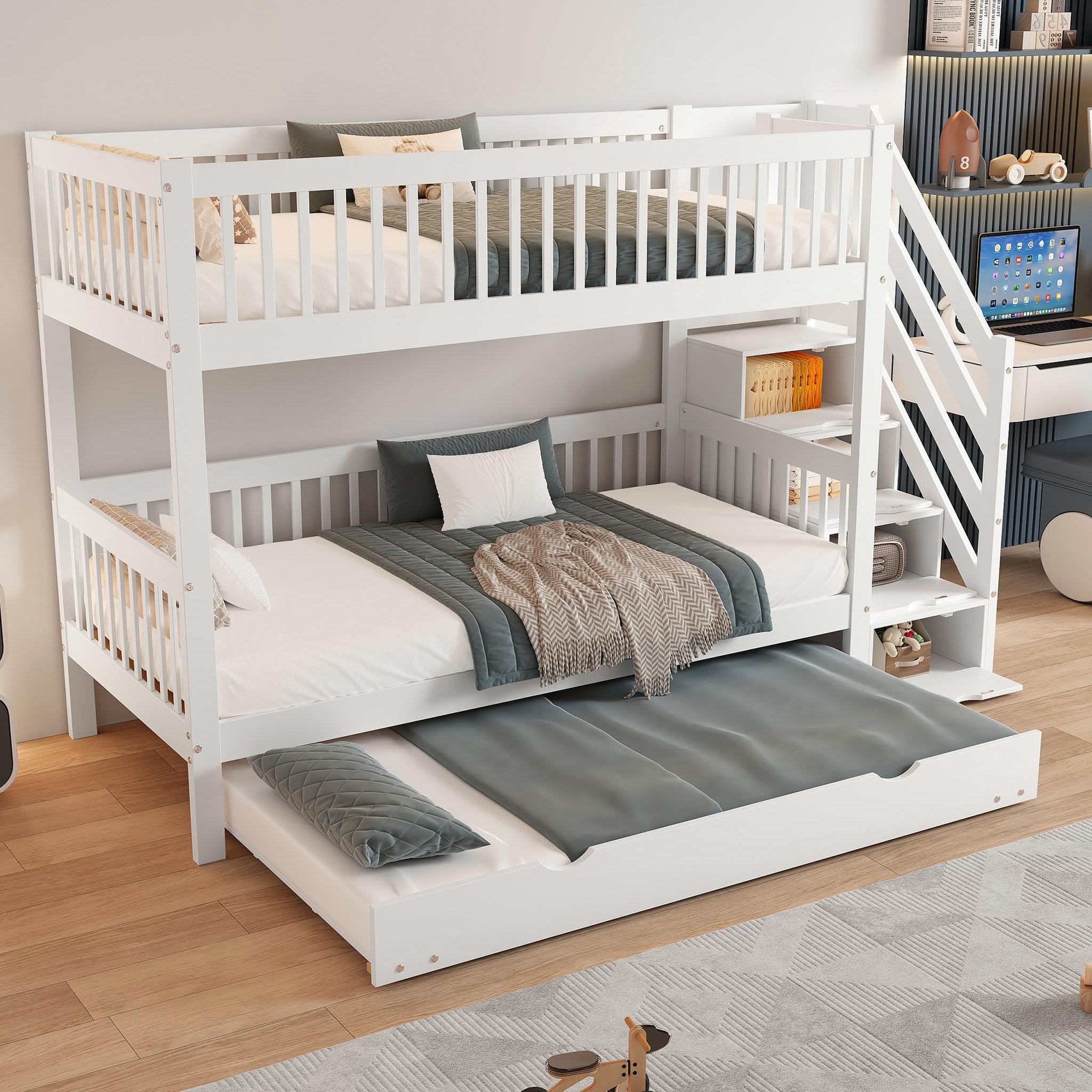 Voir la diapositive 5 : MERAX Lit superposé 90x200(90x190)cm bois et mdf coloris blanc