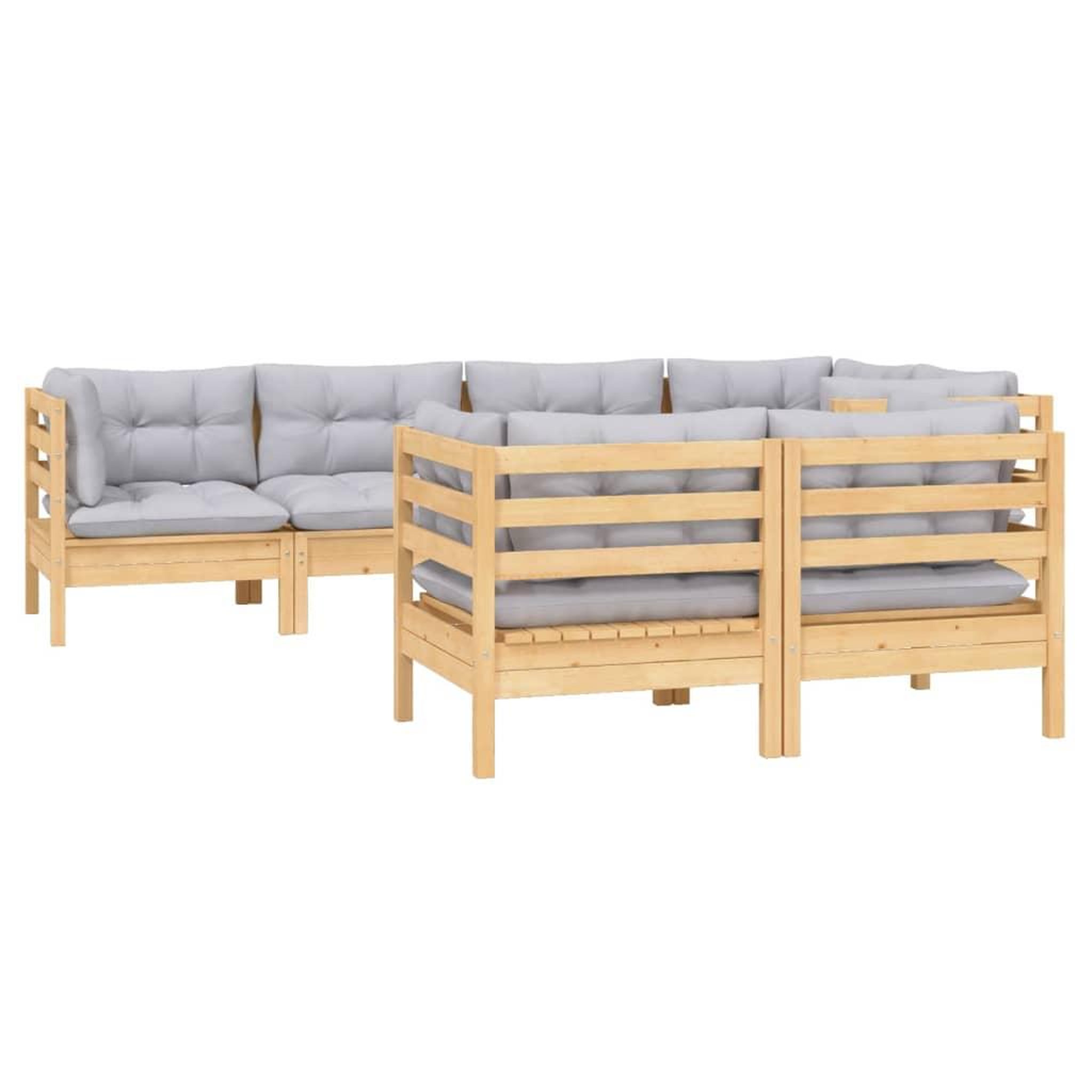 Voir la diapositive 3 : VIDAXL Salon de jardin 7 pcs avec coussins gris bois de pin massif