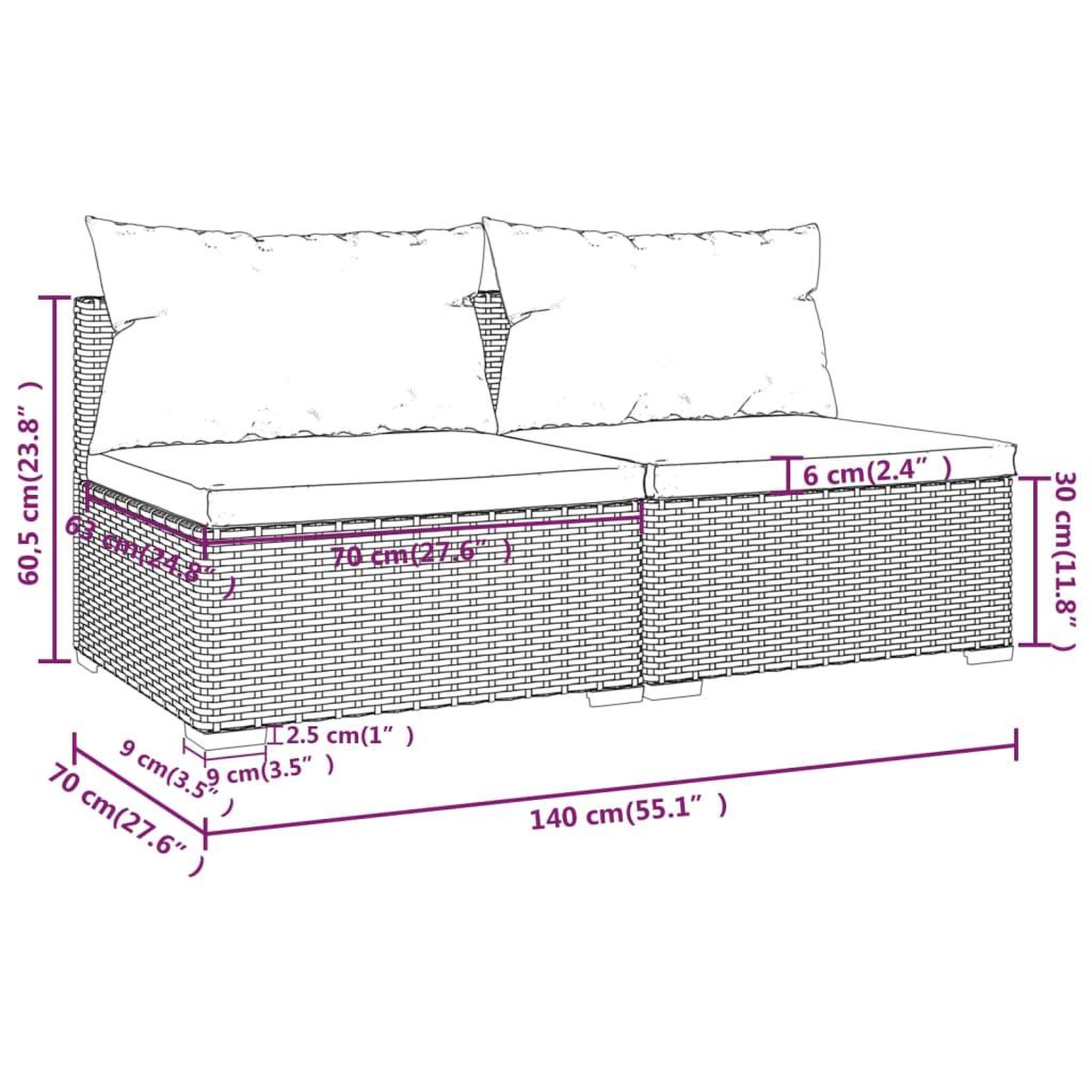 Voir la diapositive 6 : VIDAXL Salon de jardin 2 pcs avec coussins Resine tressee Gris