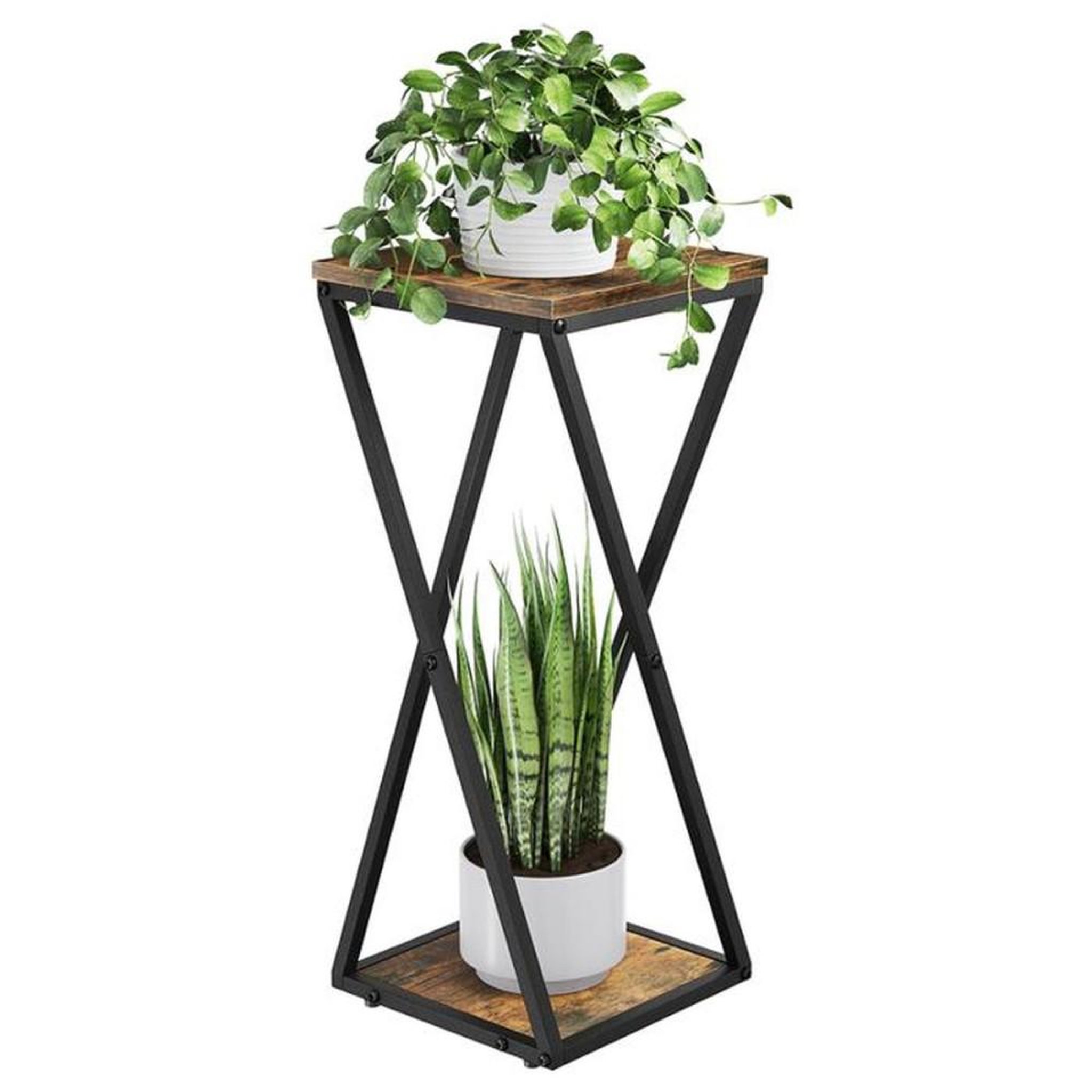 Présentoir d'angle à 2 niveaux pour plantes BAMWORLD brun 26 x 26 x 63 cm