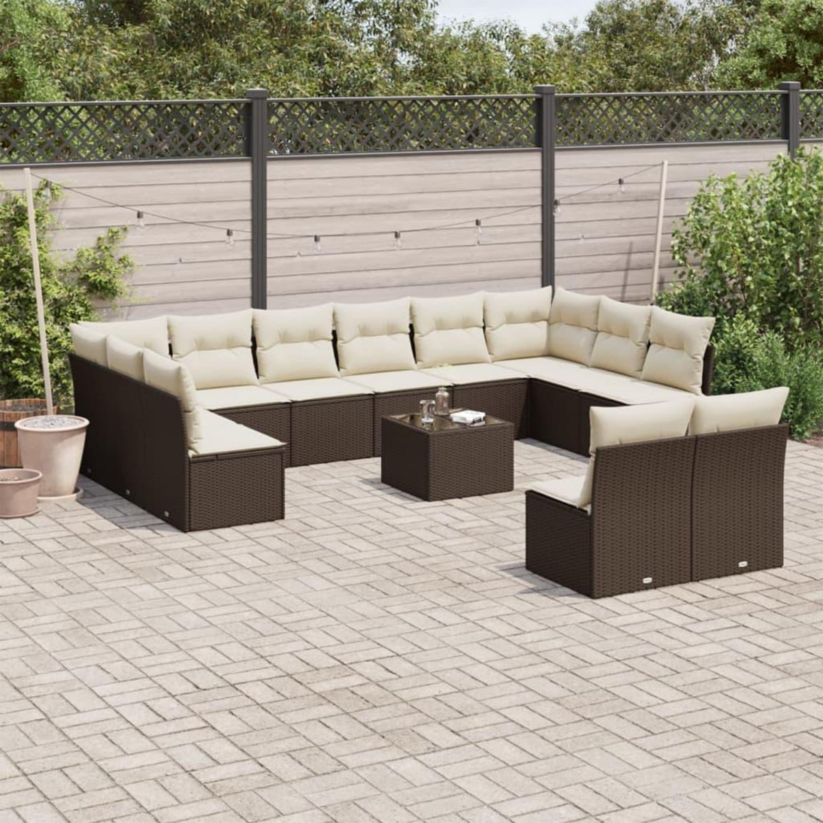 VIDAXL Salon de jardin avec coussins 13 pcs marron resine tressee