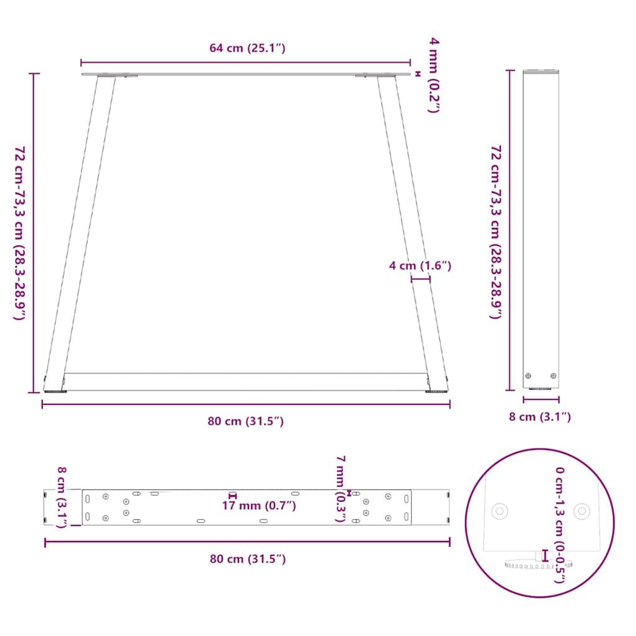 Voir la diapositive 6 : VIDAXL Pieds de table a manger forme de V 3 pcs blanc 80x(72-73,3) cm