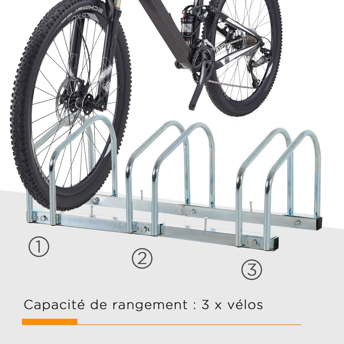 HOMCOM Râtelier 3 vélos dim. 70L x 33l x 27H cm acier galvanisé