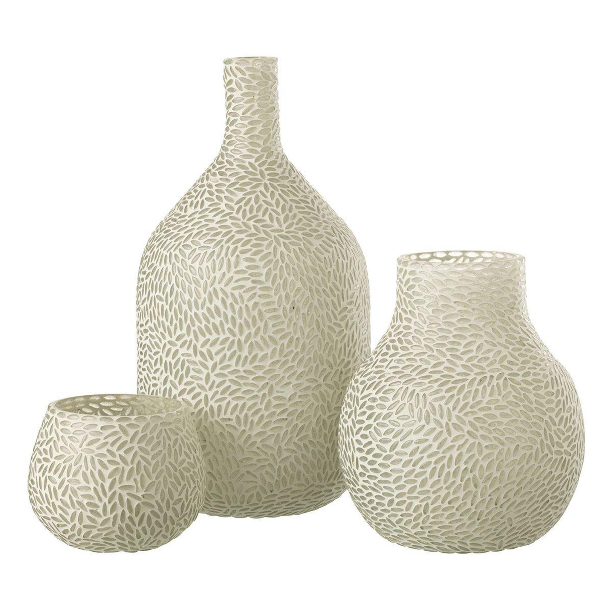 Voir la diapositive 2 : J-LINE Vase mosaïque en verre  mira  21cm blanc & gris
