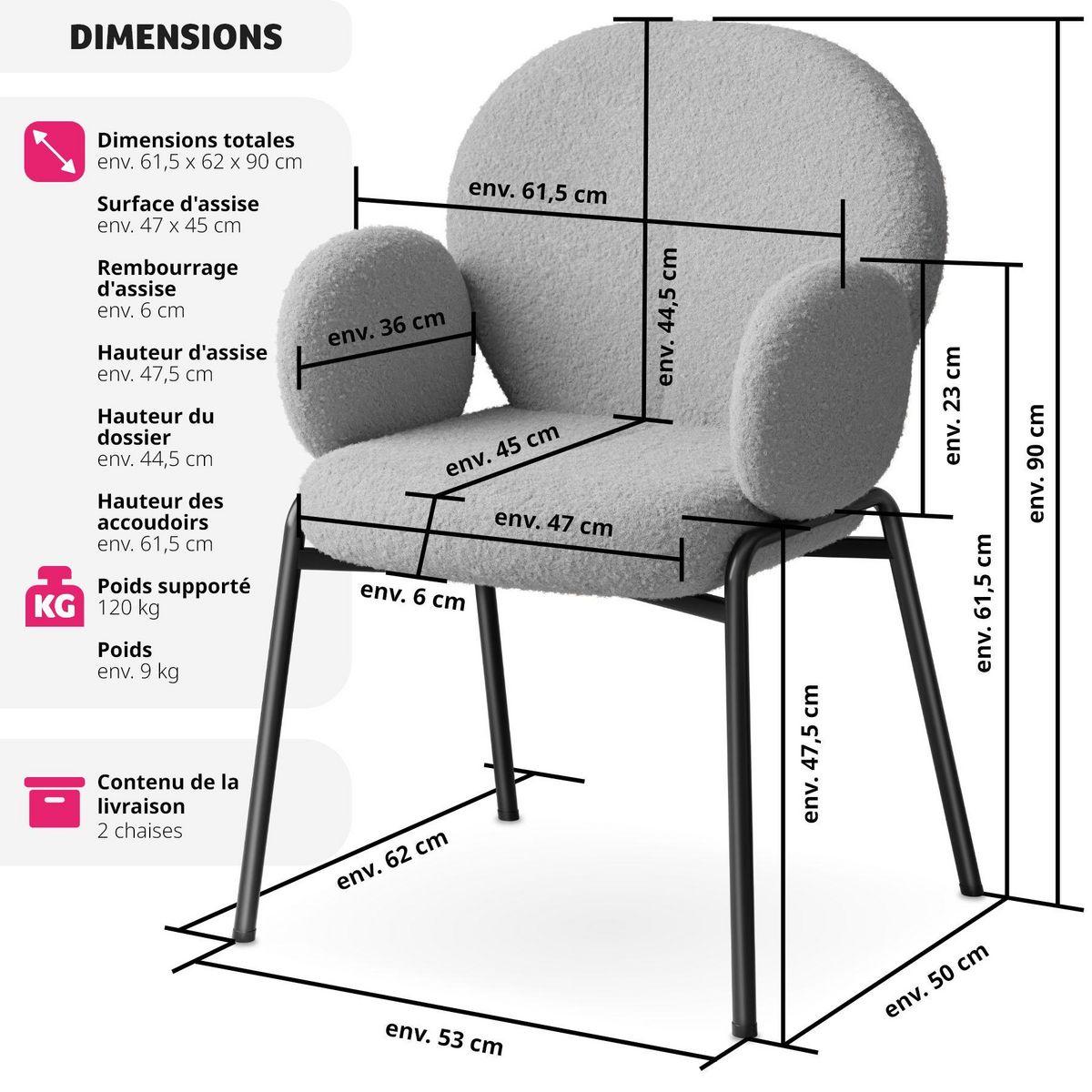 tectake Chaise gris clair Lot de 2