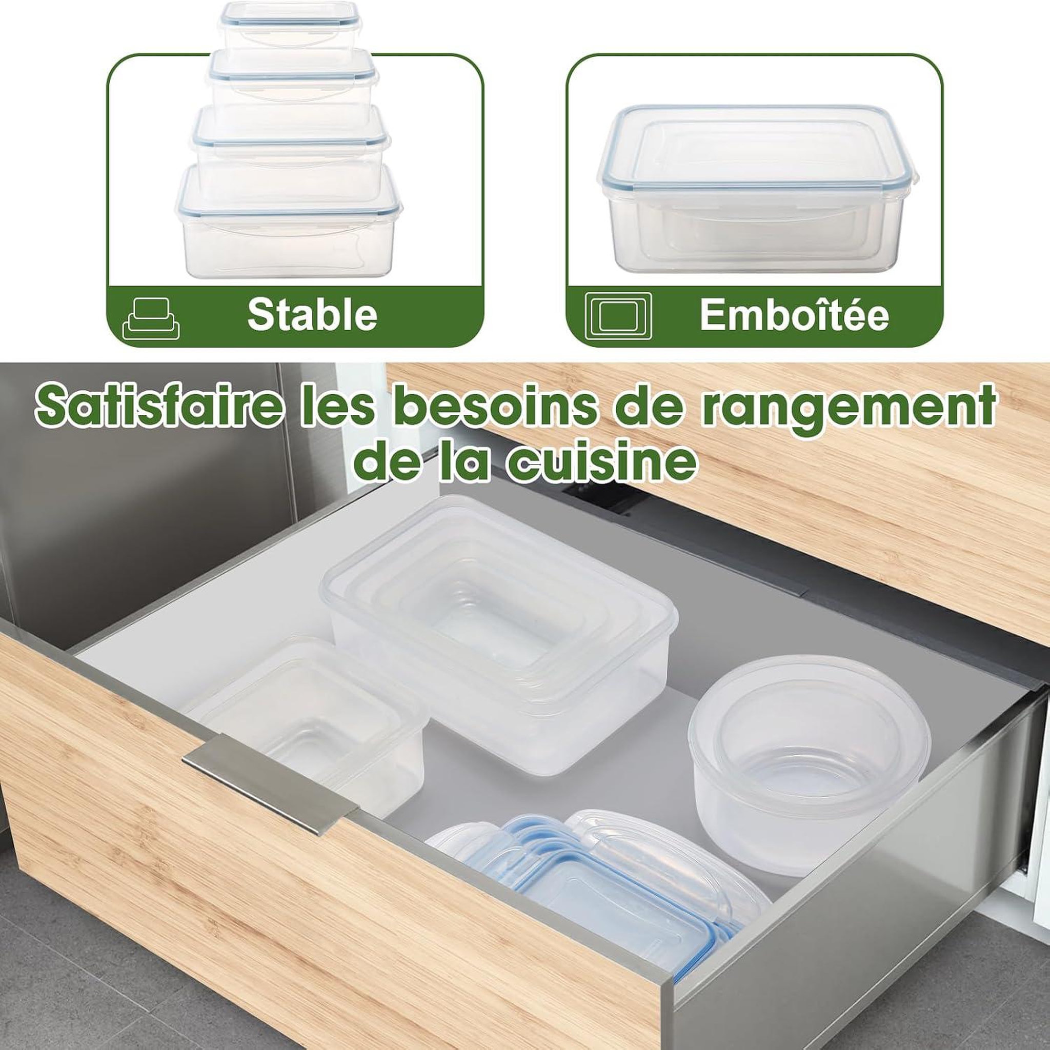 Voir la diapositive 5 : YASHE Boîtes alimentaires, 16 pièces, 8 récipients, 5,54 L