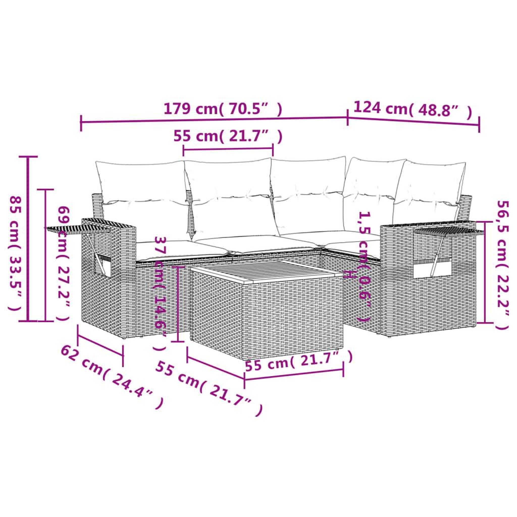 Voir la diapositive 3 : VIDAXL Salon de jardin avec coussins 5pcs melange beige resine tressee